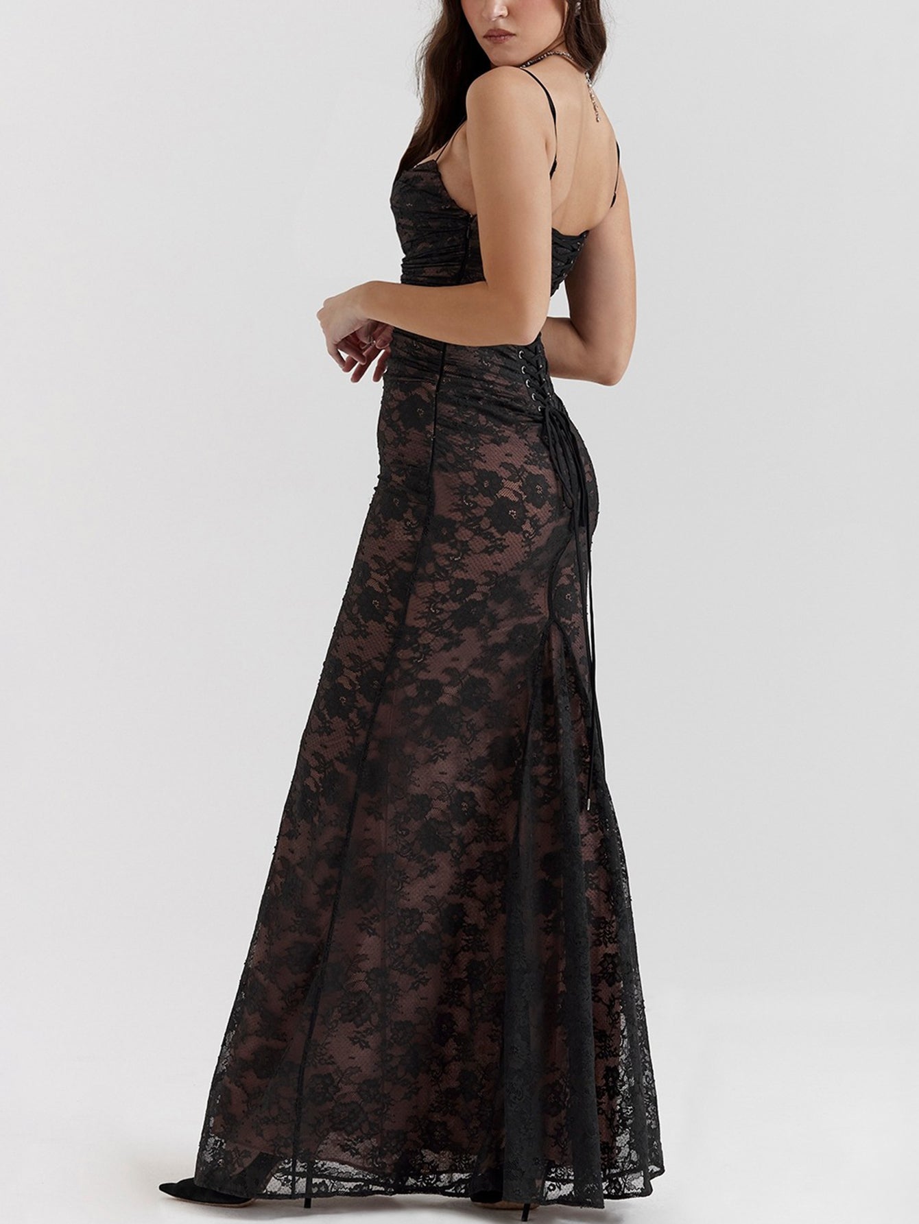 Sexy Shrug Ruched Lace Maxi Fishtail Dress - fashionprilin