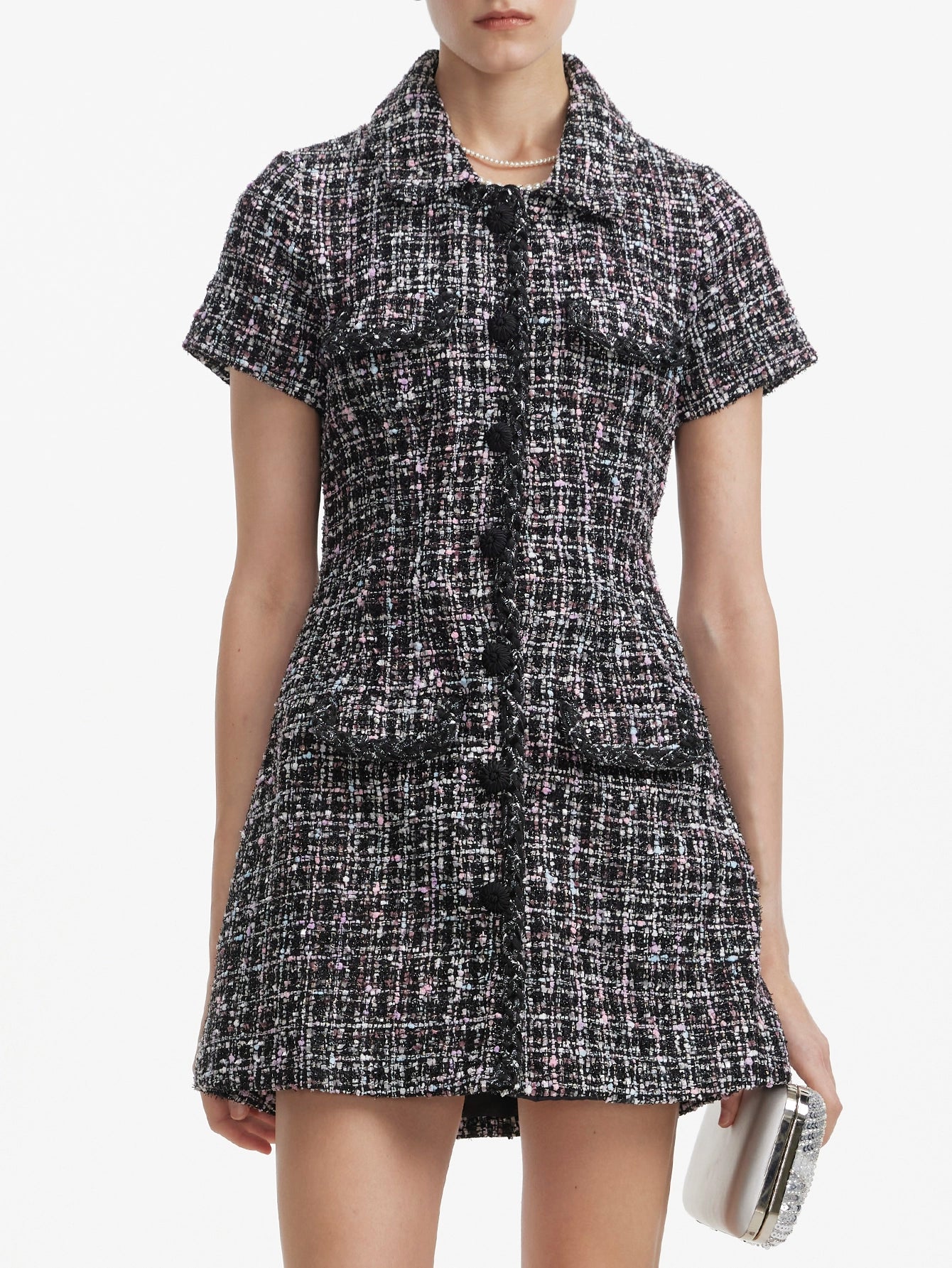 Tweed Mini Dress with Button(Silvia)