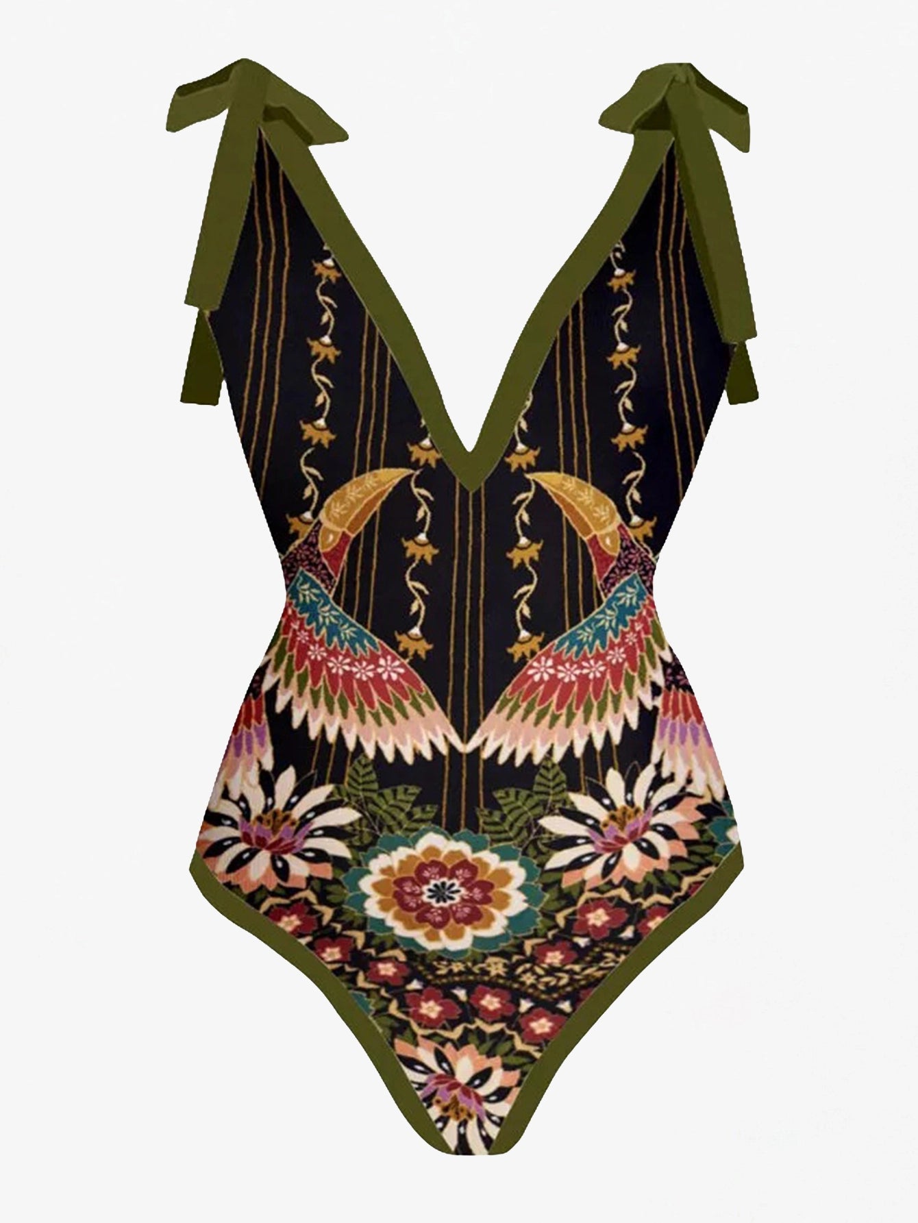 Exotic Floral & Bird Print Swimsuit