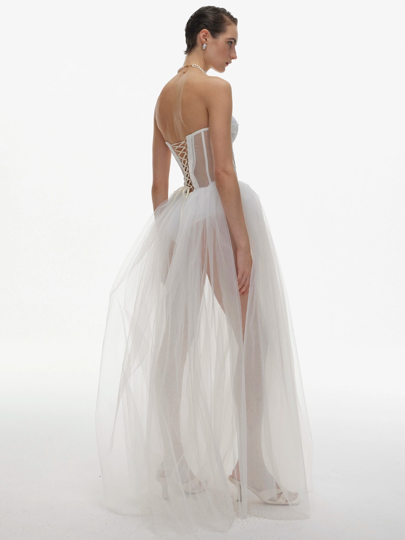 White Corset Gown with Tulle Skirt