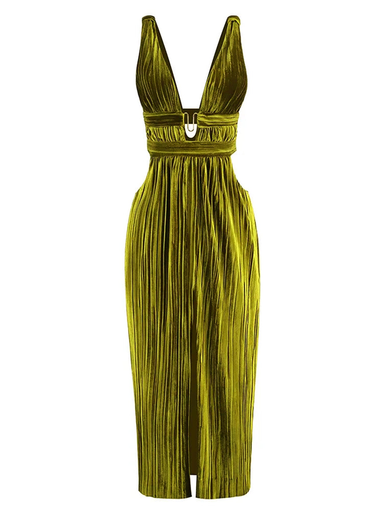 Hollow Slit Pleated Maxi Dress