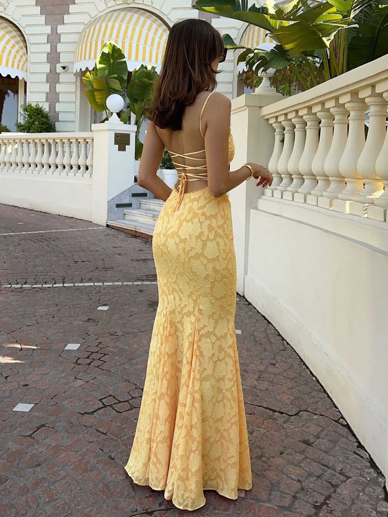 Lace Jacquard Tie-wrap Backless Maxi Dresses - fashionprilin