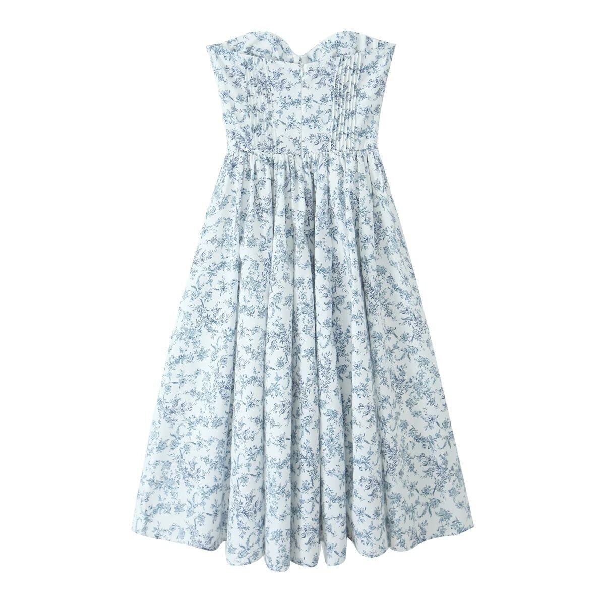 Porcelain Print Corset Strapless Midi Sundress - fashionprilin