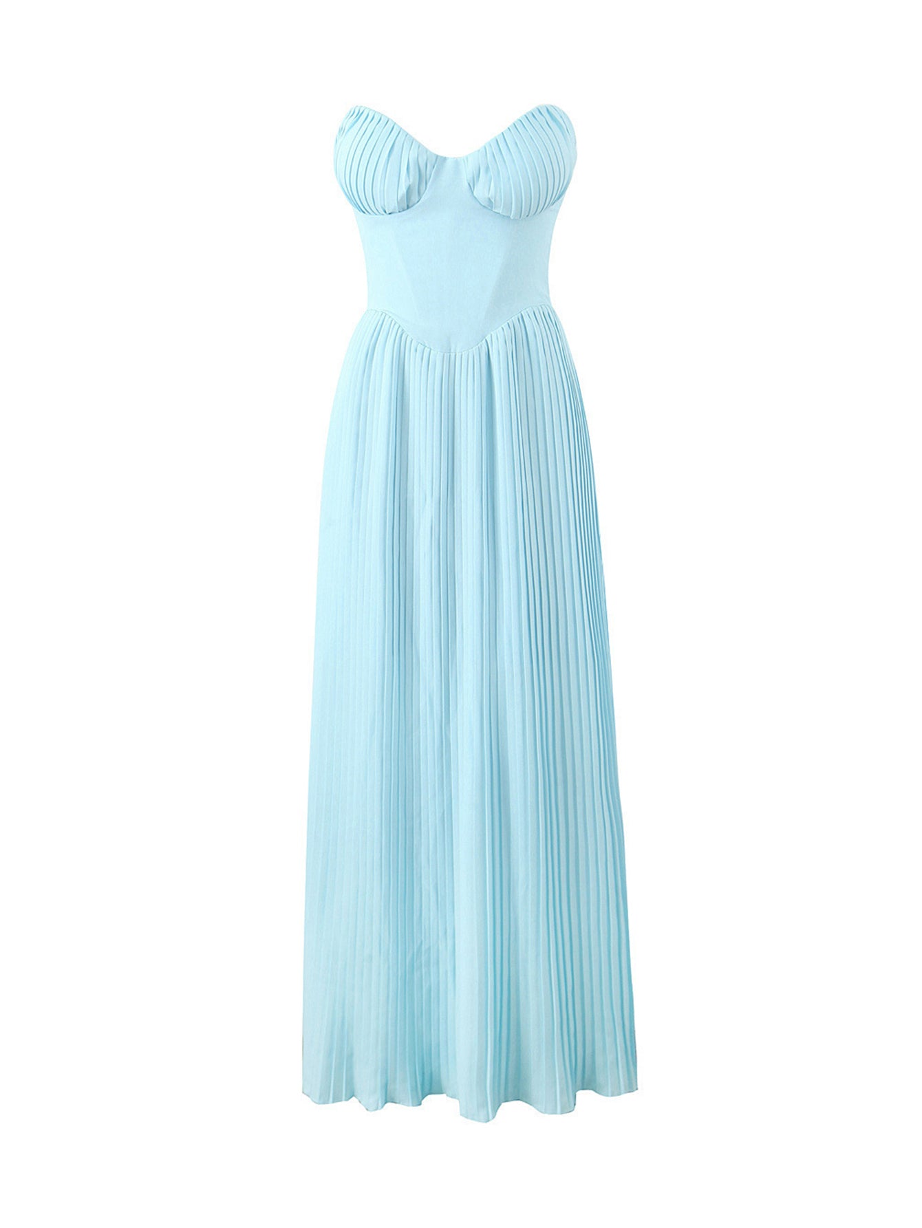 Strapless V Neck Pleated Corset Maxi Party Dress - fashionprilin