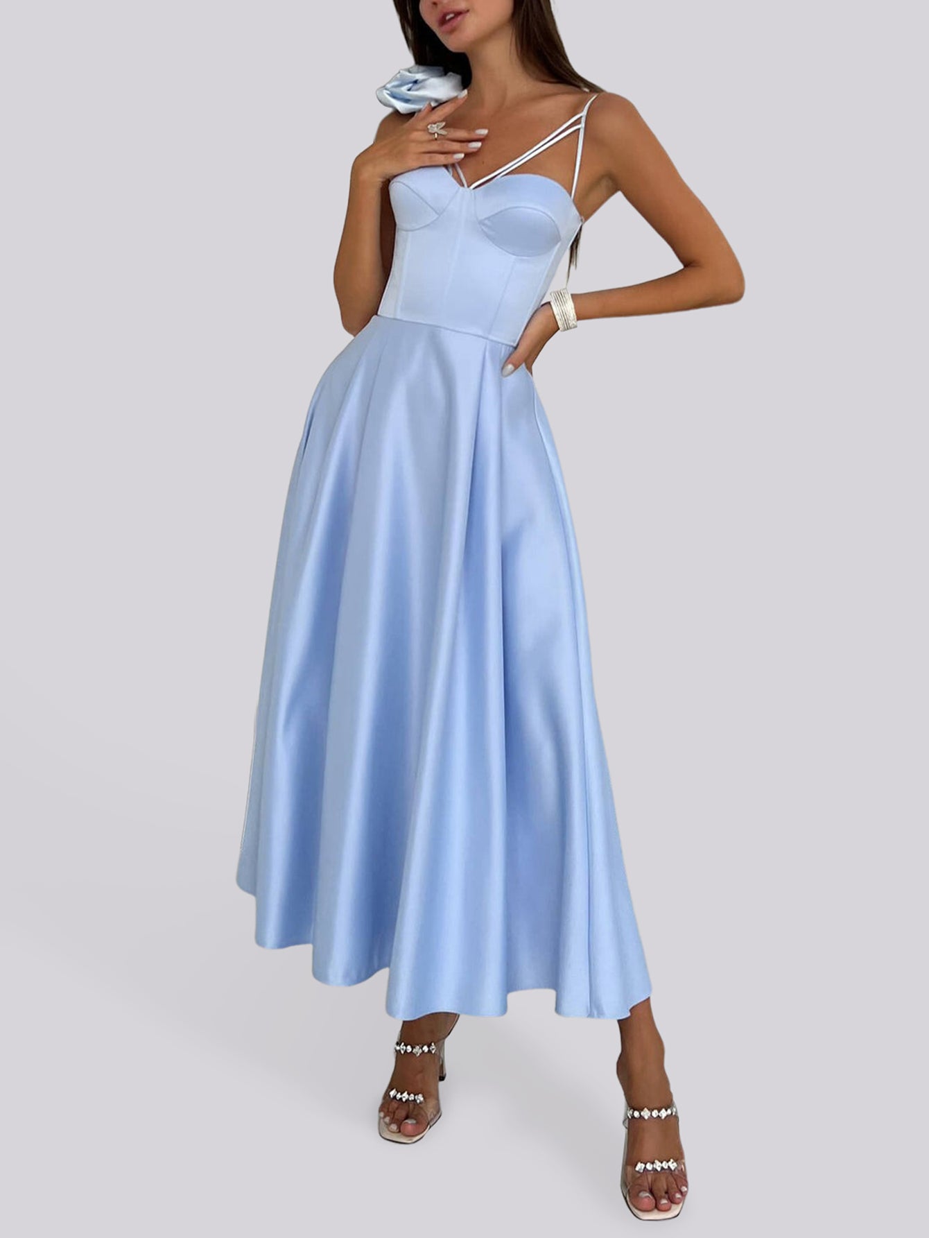 Spaghetti Strap Corset Cocktail Midi Dress