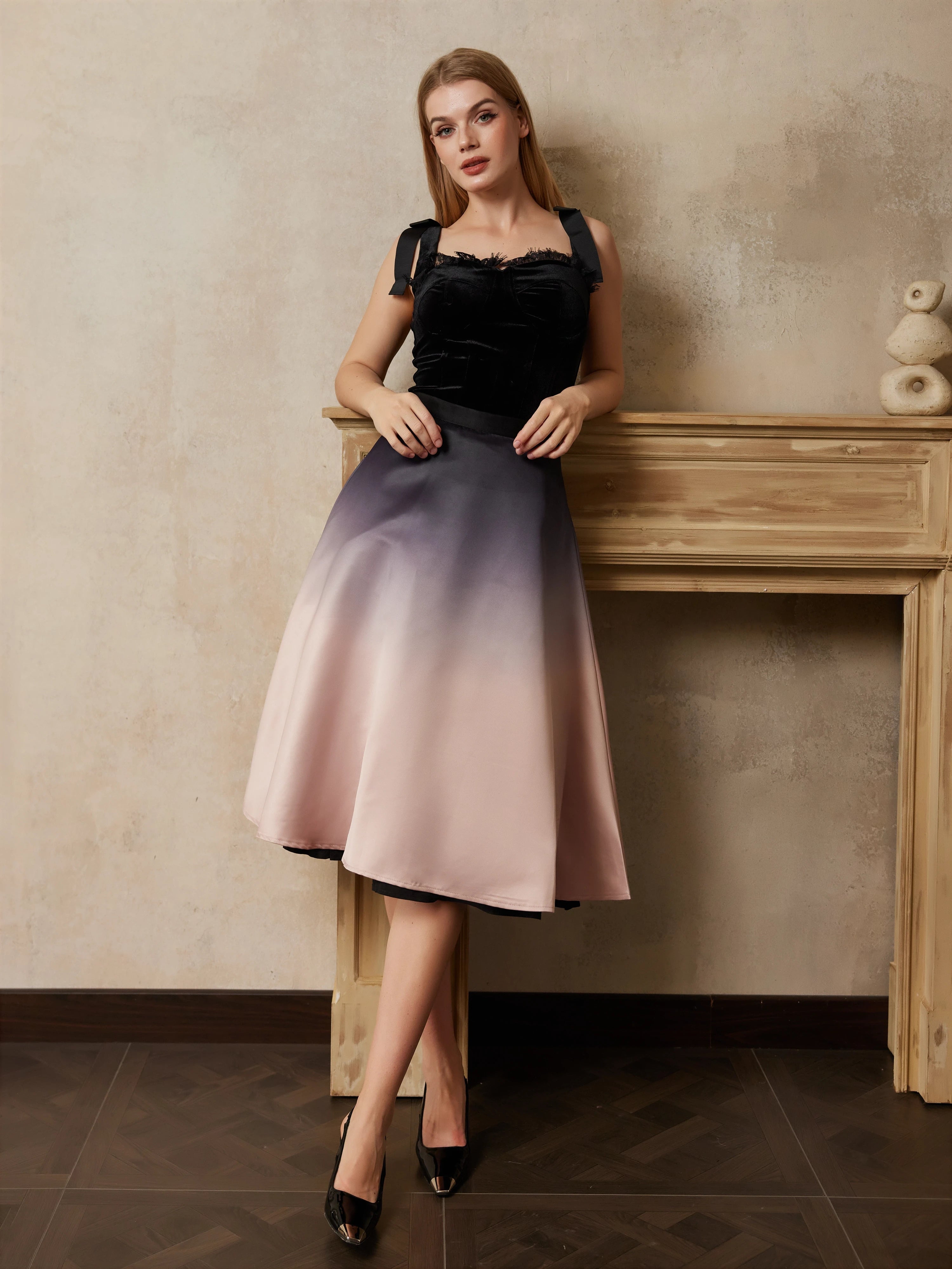 Elegant Ombre Flare Skirt Set