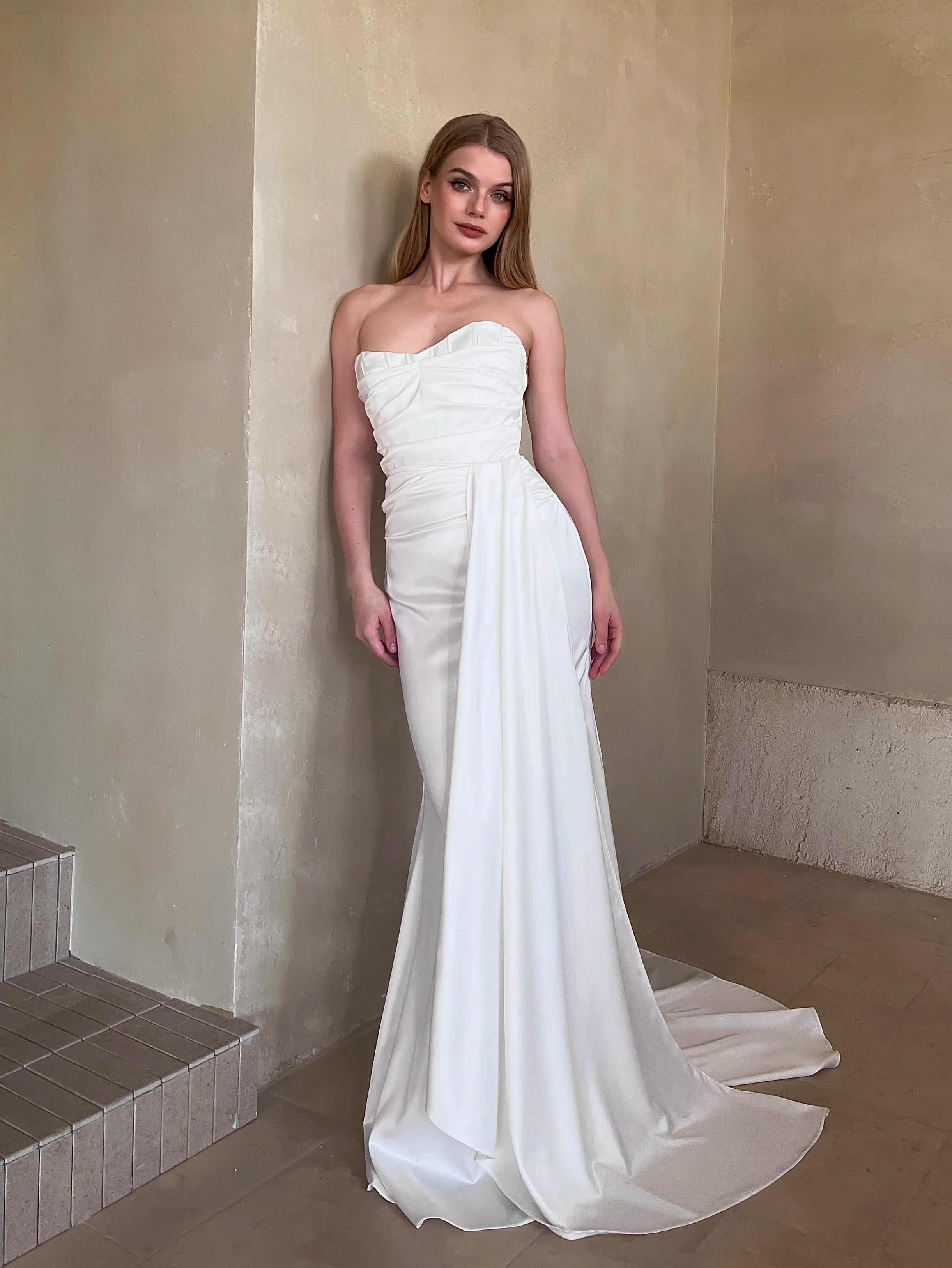 Elegant Strapless Draped Gown