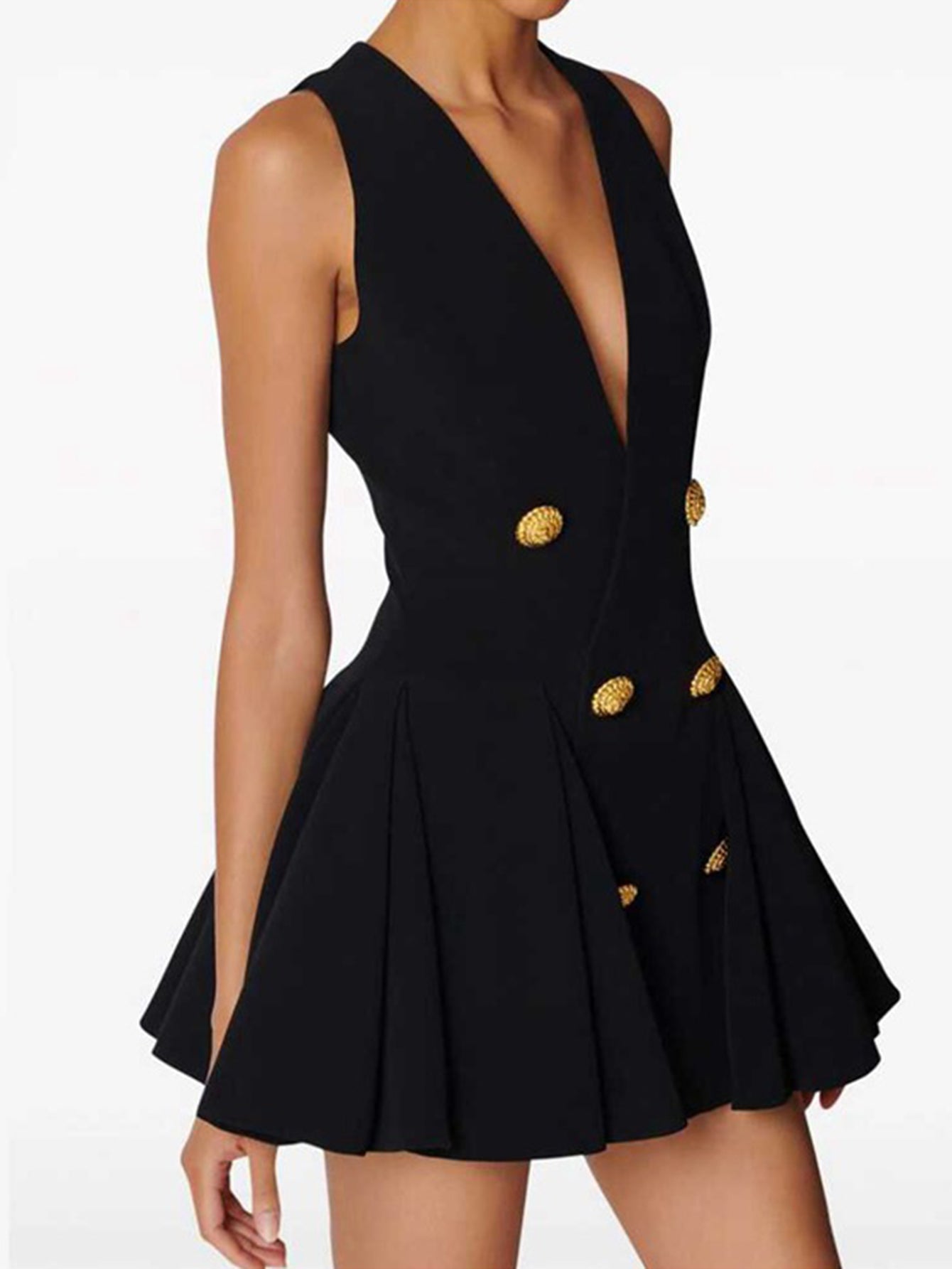 Deep V buttoned mini dress