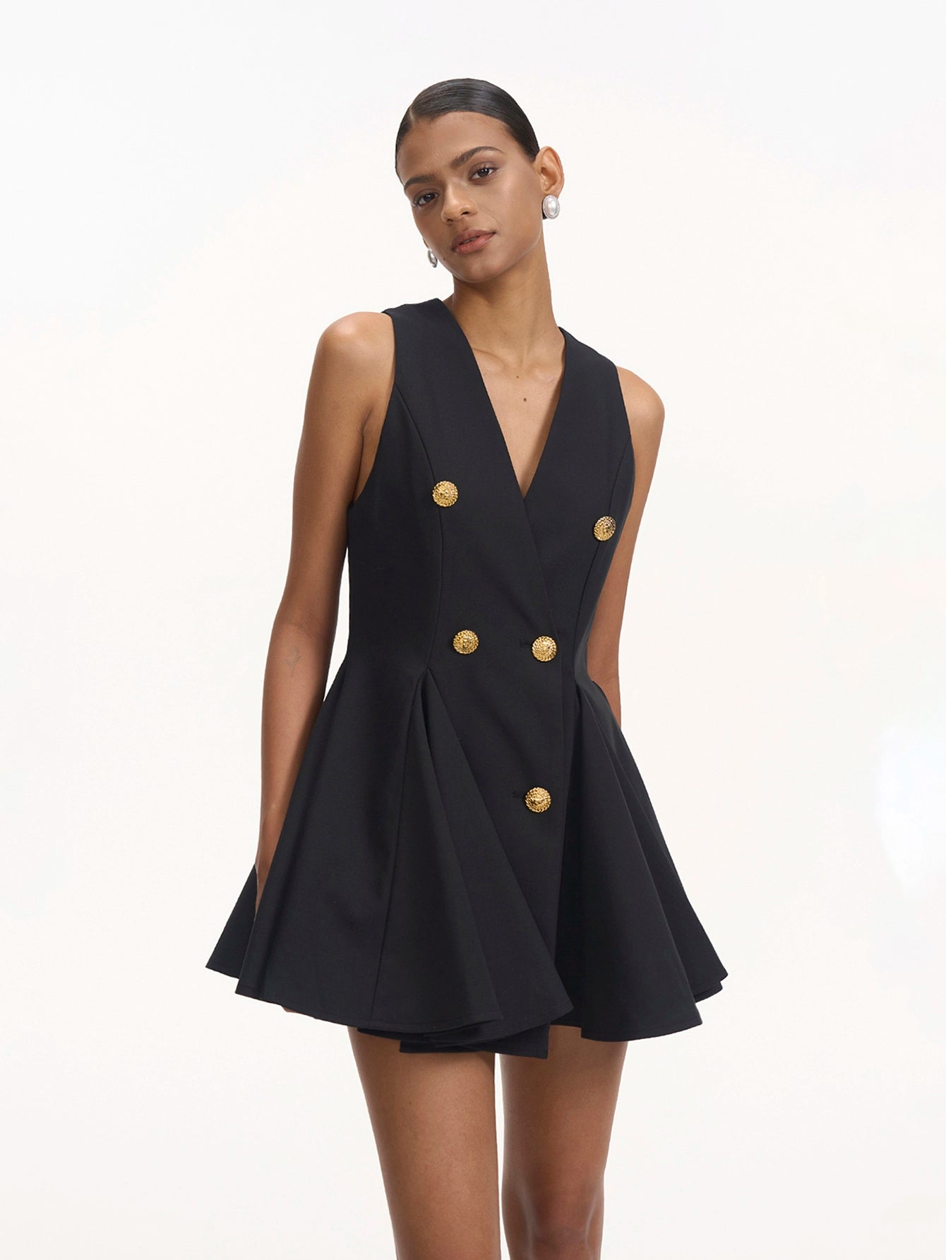 Deep V buttoned mini dress