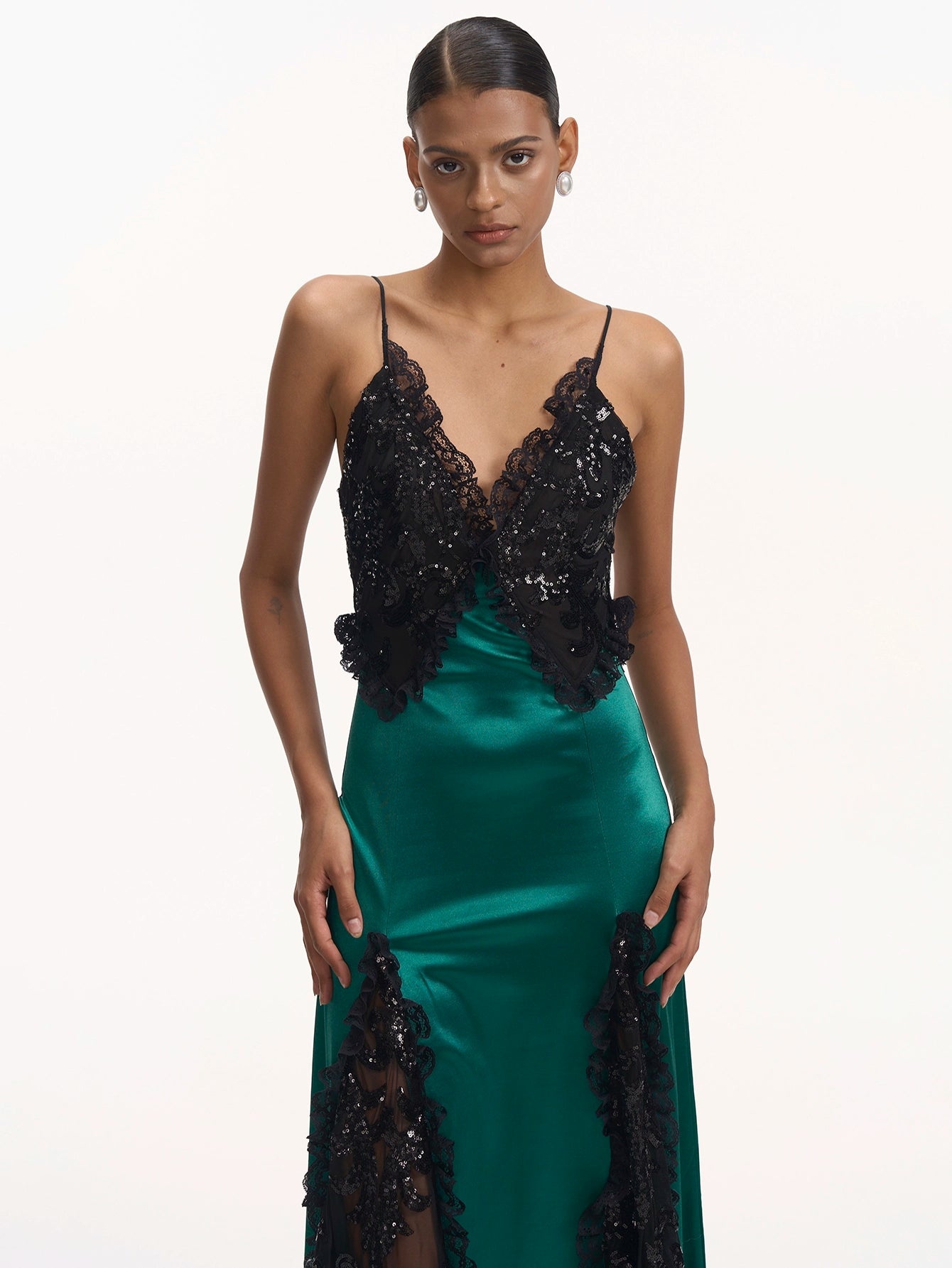 Plunging Neckline Sequined Gown