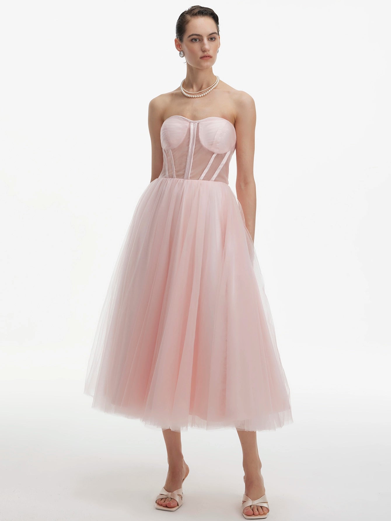 Strapless Puffy Tulle Midi Dress