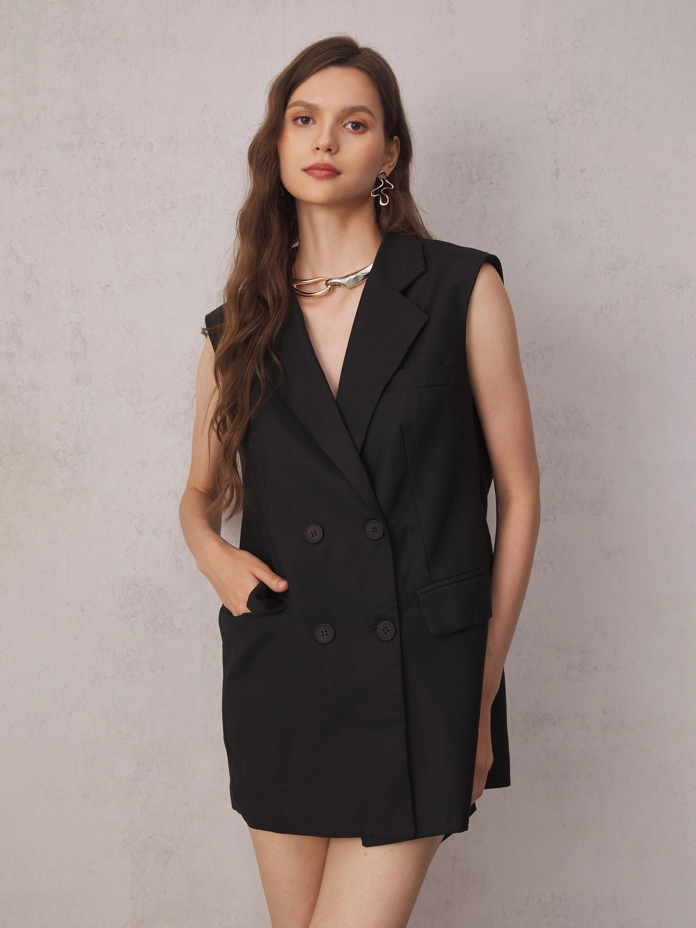 Chic Double-Breasted Vest Dress