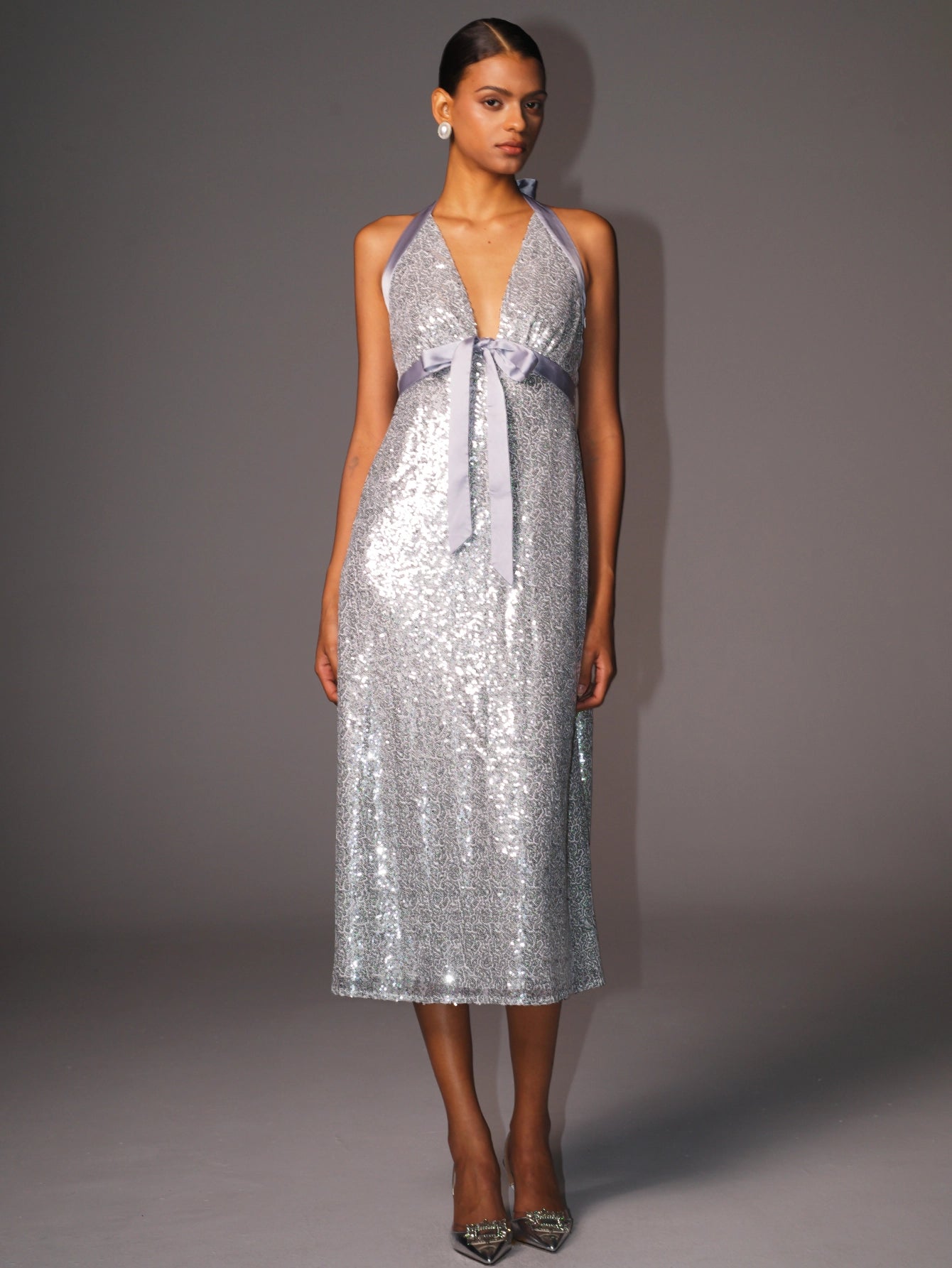 Silver Backless Sequin Dress