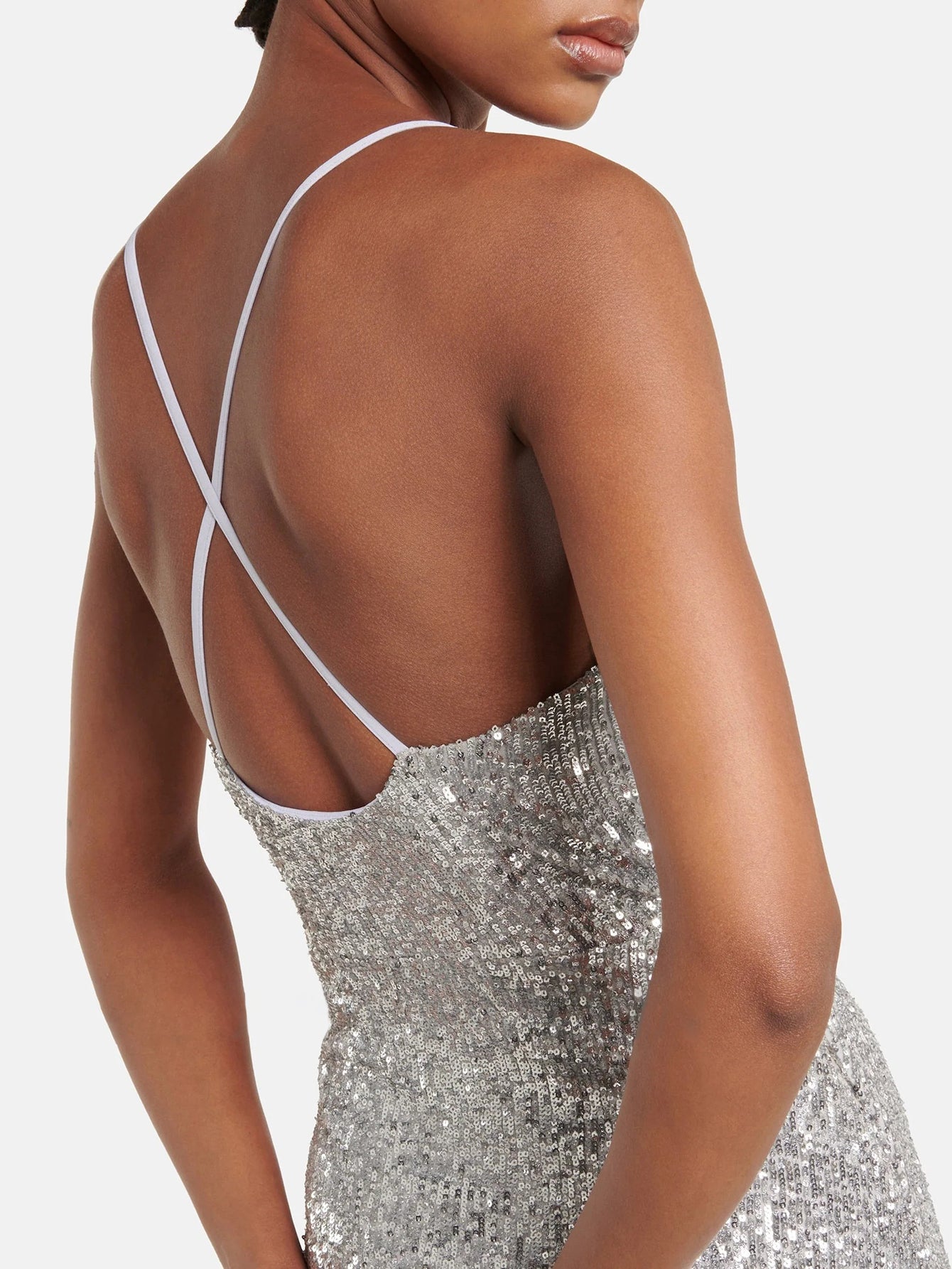 Sparkling Sequin Gown with Slit | Silver Evening Dress for Special Occasions