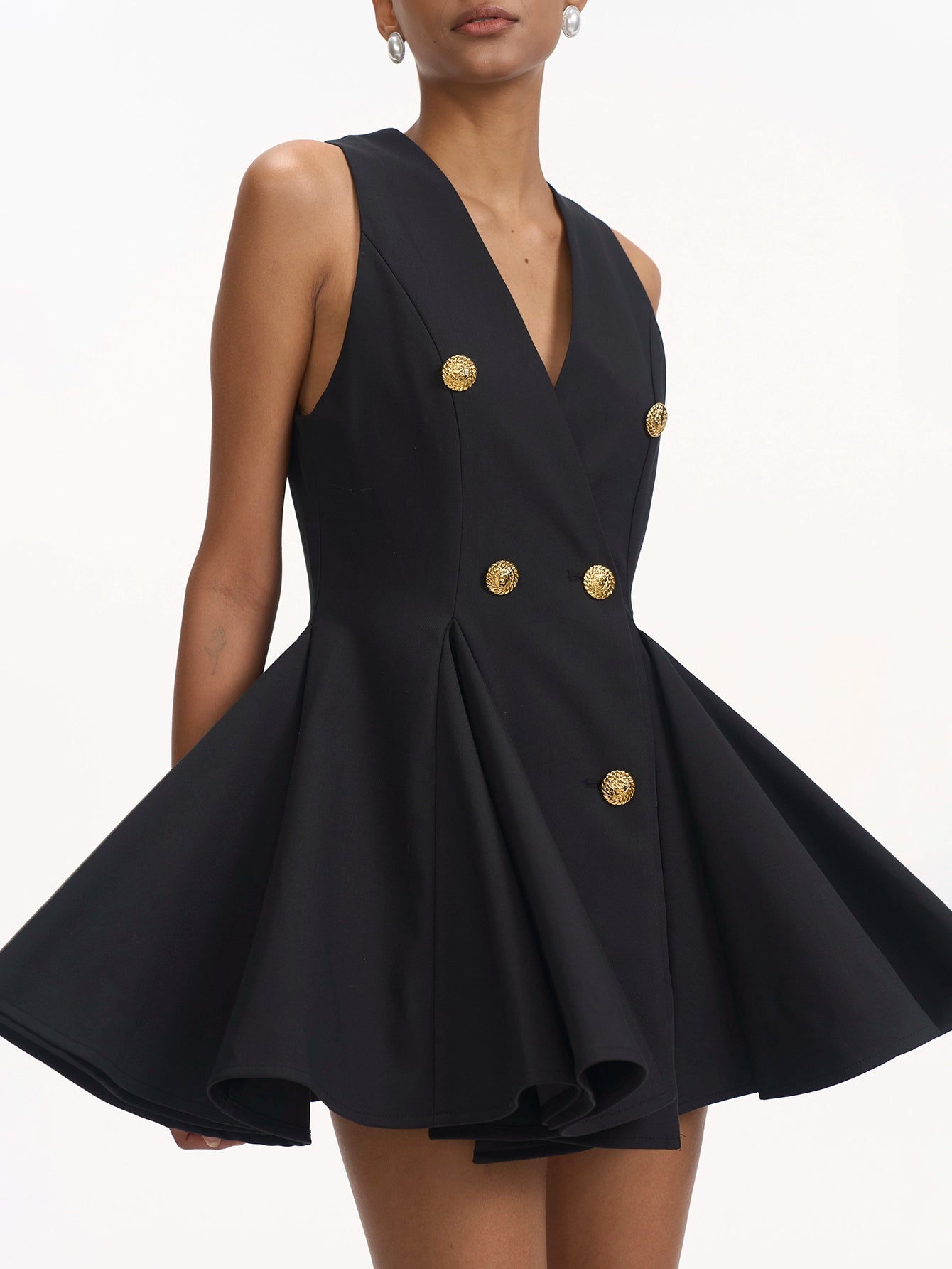 Deep V buttoned mini dress