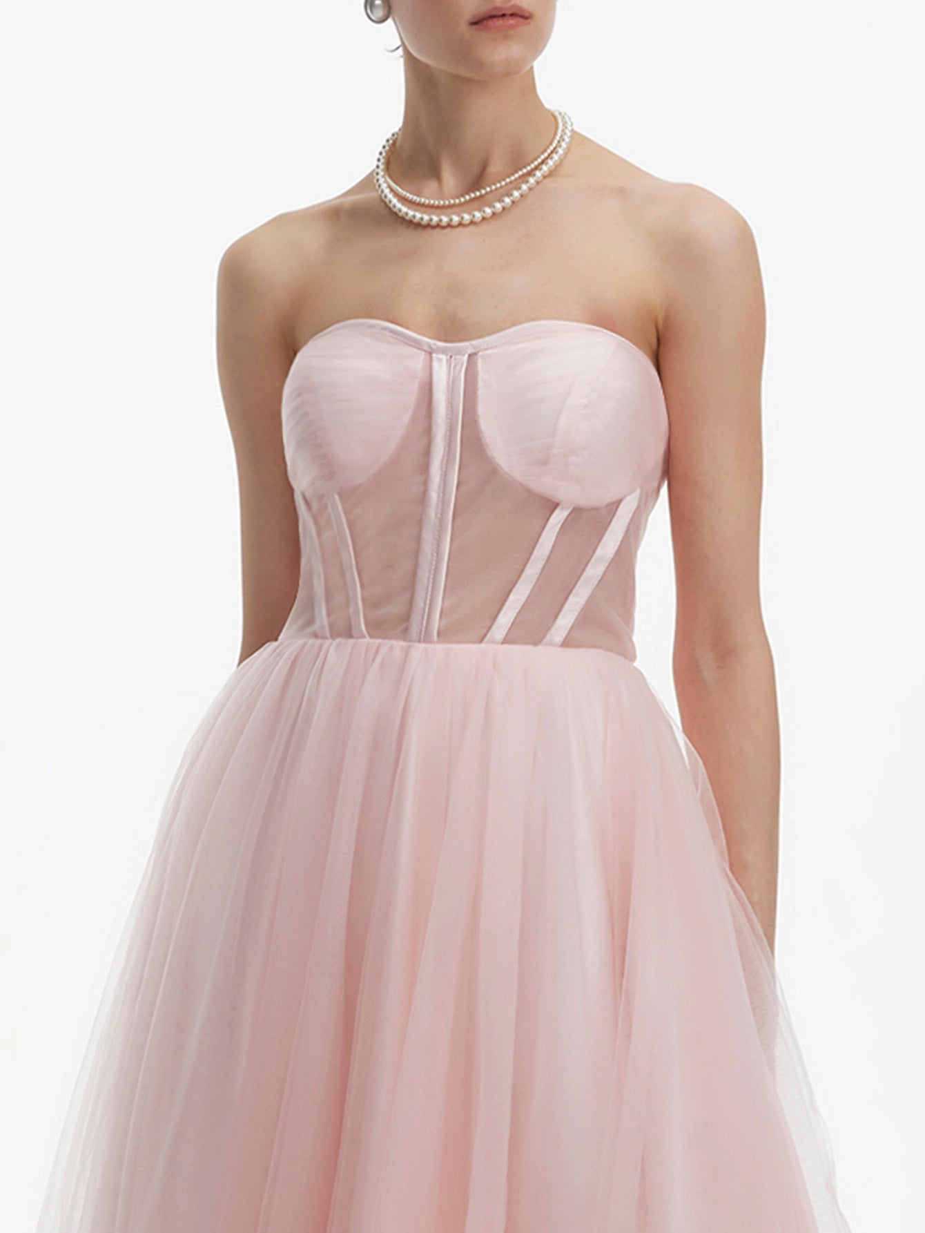 Strapless Puffy Tulle Midi Dress