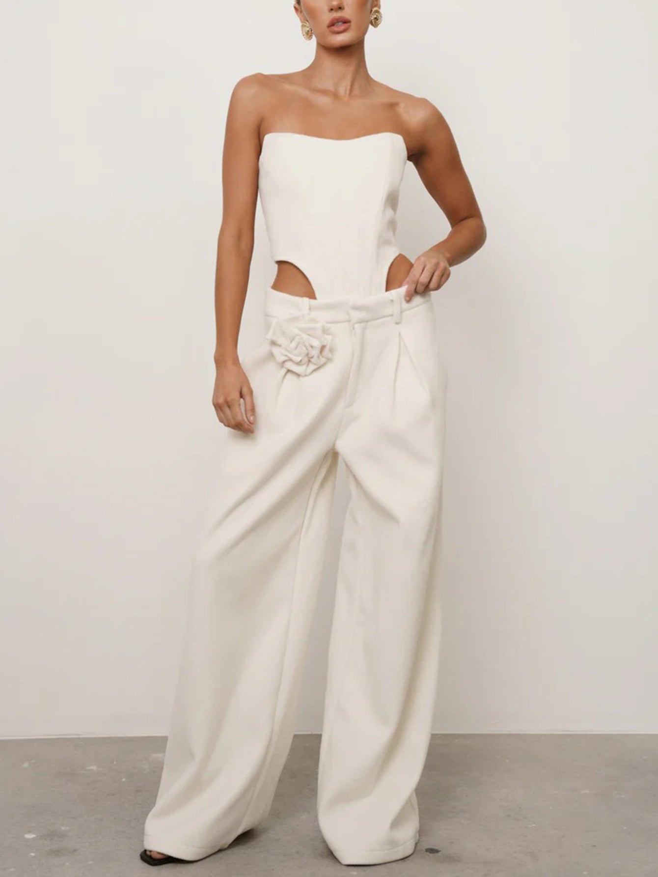 Cutout Bodysuit and Wide-Leg Pants Two-Piece Set