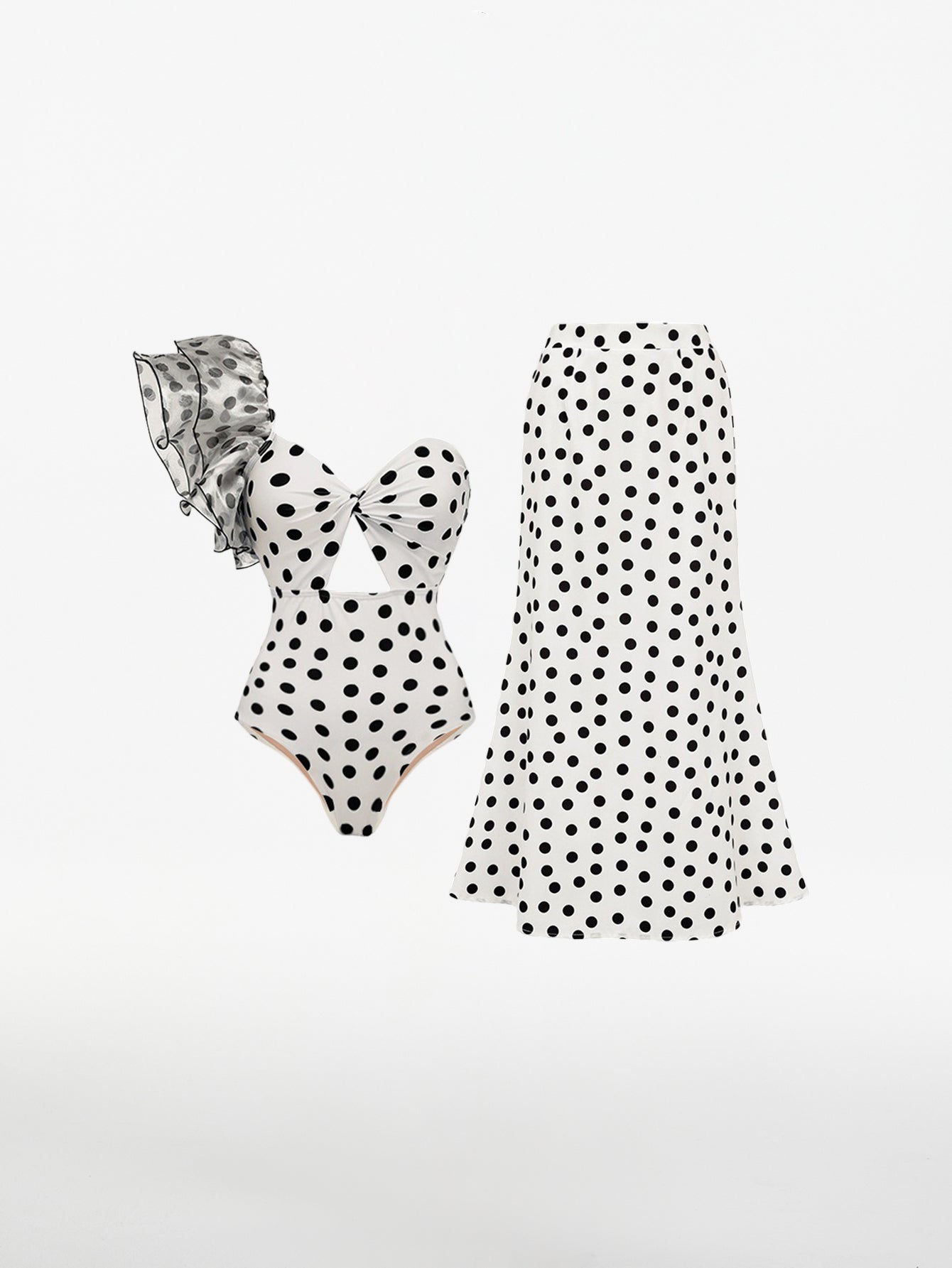 Polka Dot Ruffle Swimsuit & Skirt Set