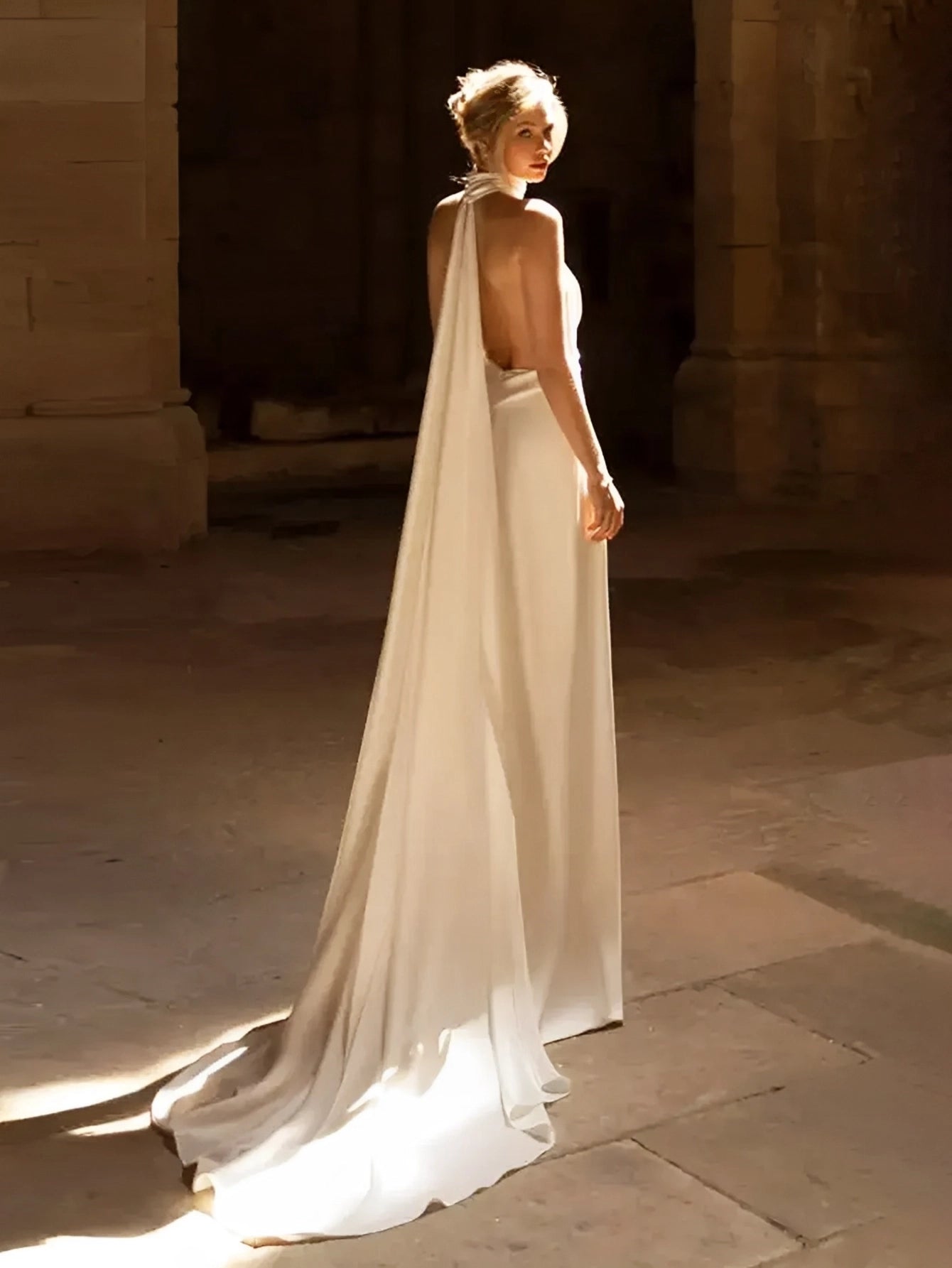 Elegant Chiffon Gown with Halter Neck