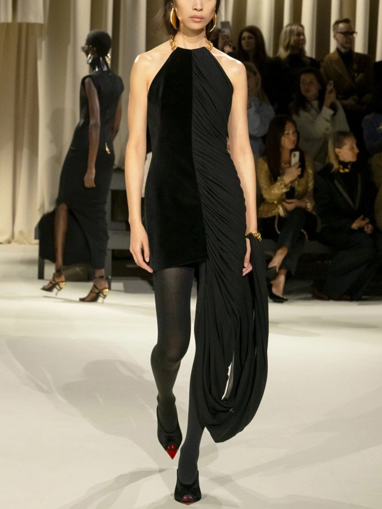 Draped Velvet Halterneck Dress