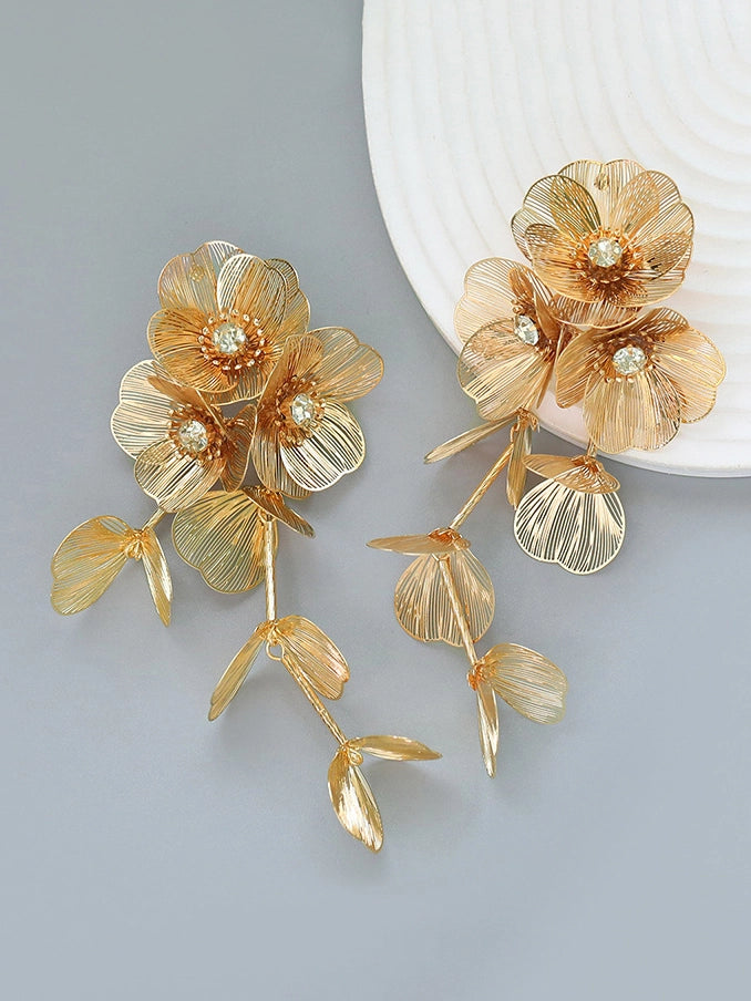 Gold Flower Long Earrings