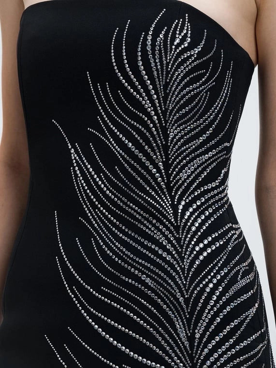 Elegant Embellished Feather Strapless Dress