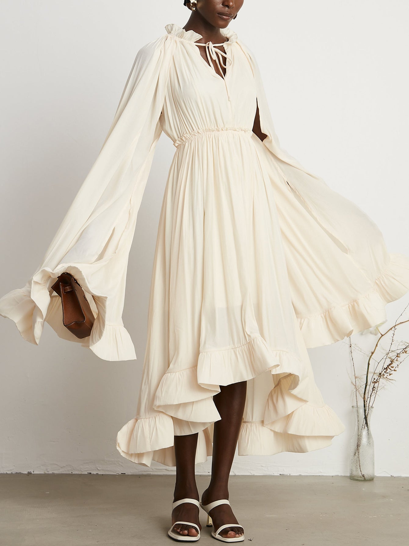 Cape-Back Pleated Gown - Timeless Elegance