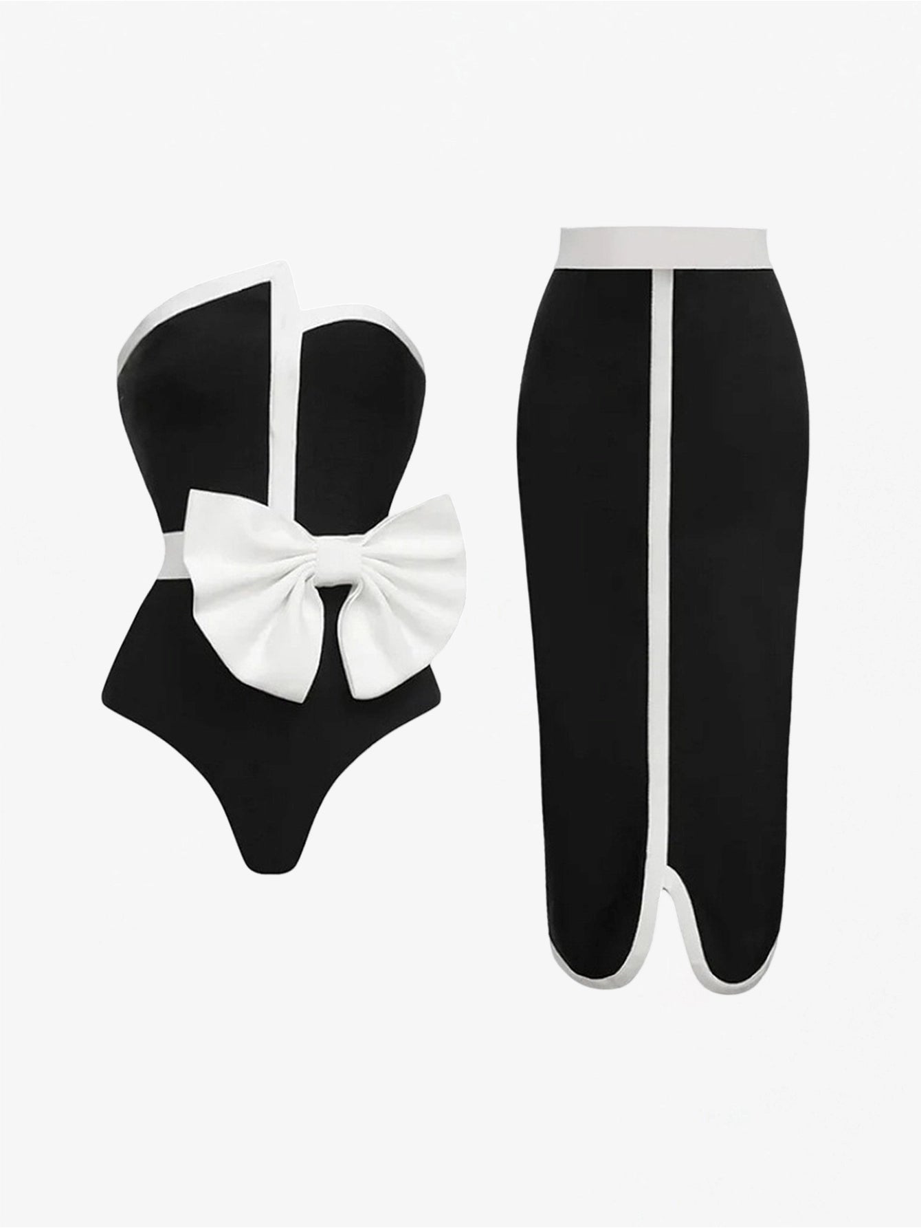 Chic Contrast Bow Swimsuit Two-Piece Set