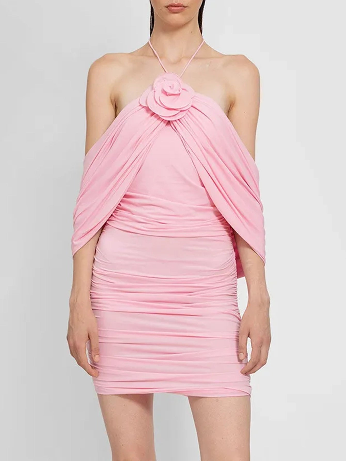 Elegant Ruched Halter Mini Dress