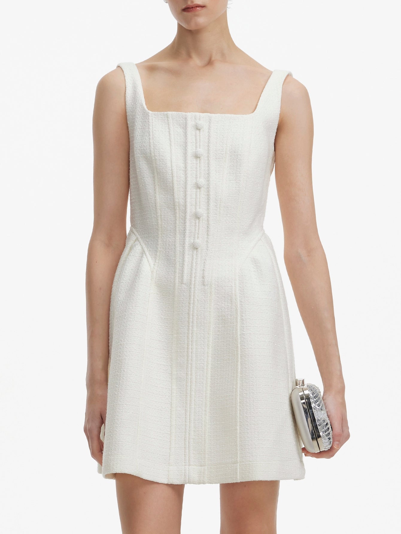 Woven Tweed Sleeveless Zip-Waist Mini Dress