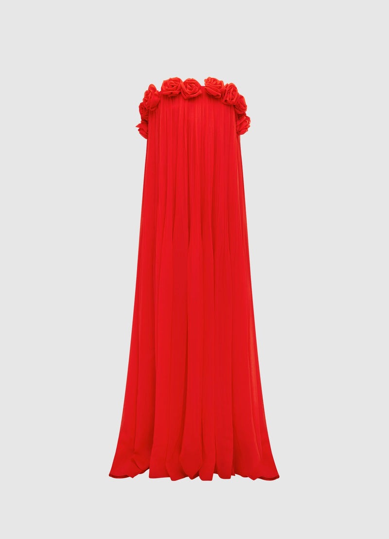 Flowy Off-Shoulder Pleated Gown