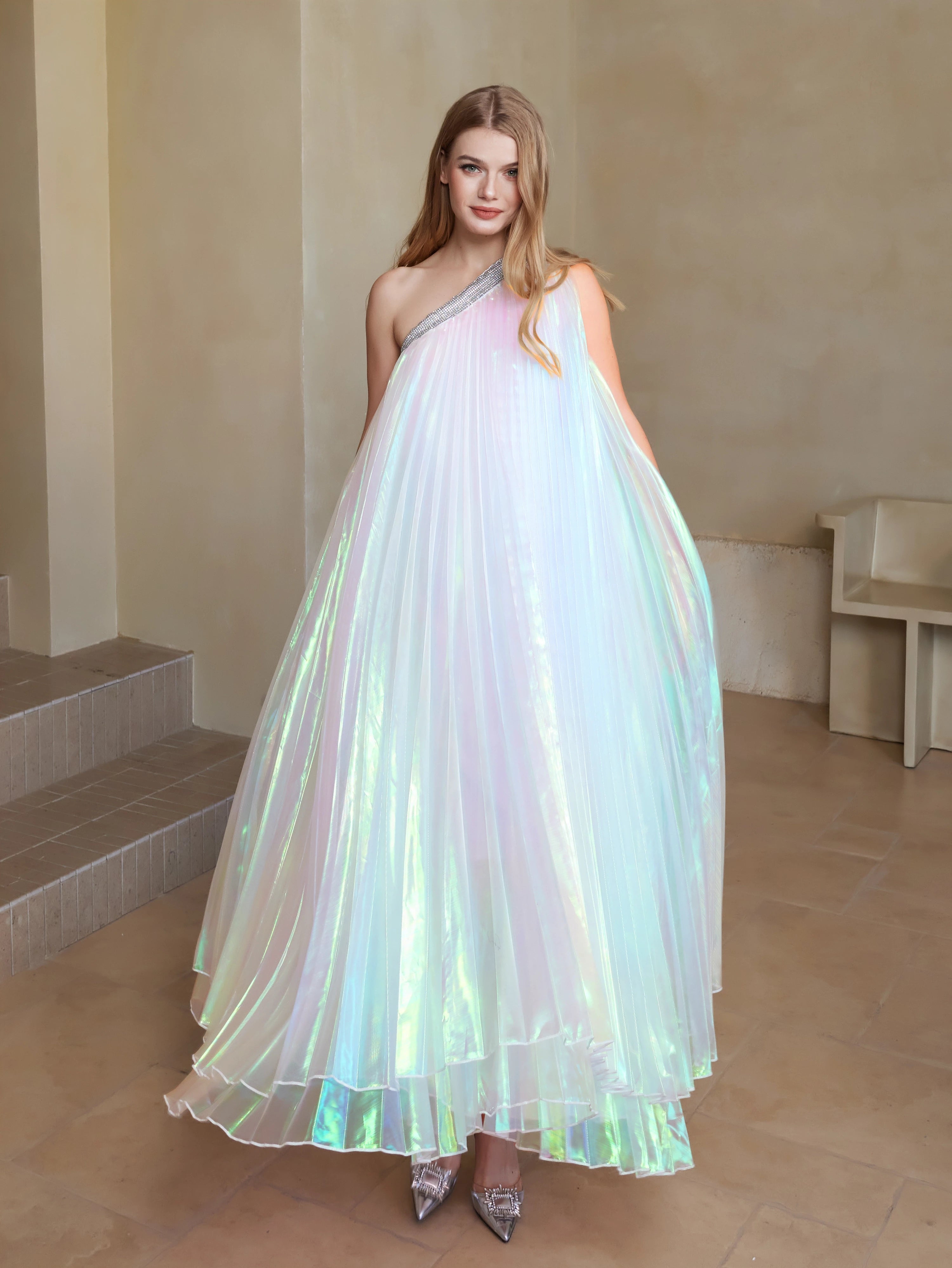 Ethereal Shining Pleated Gown