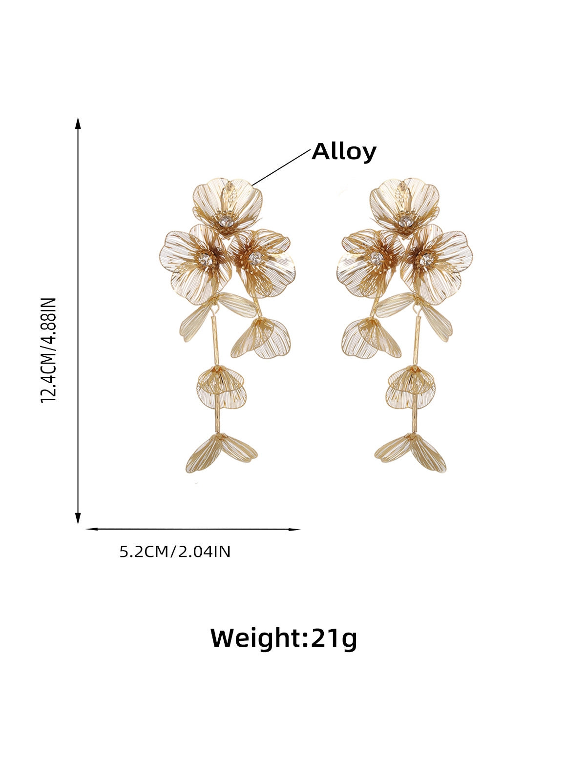 Gold Flower Long Earrings