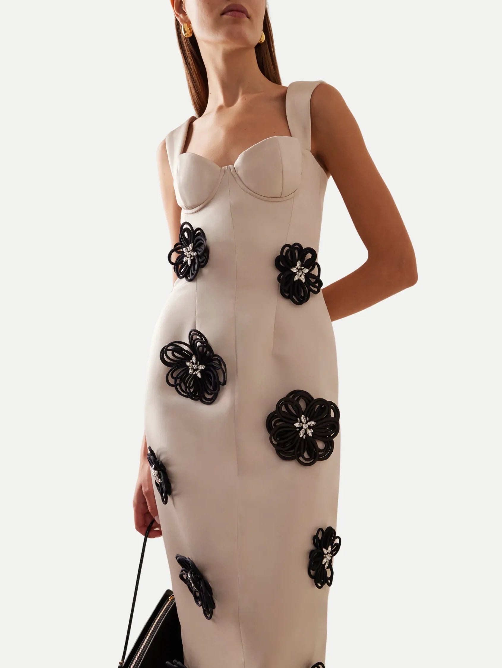 Cream Floral Applique Jumpsuit with Gloves