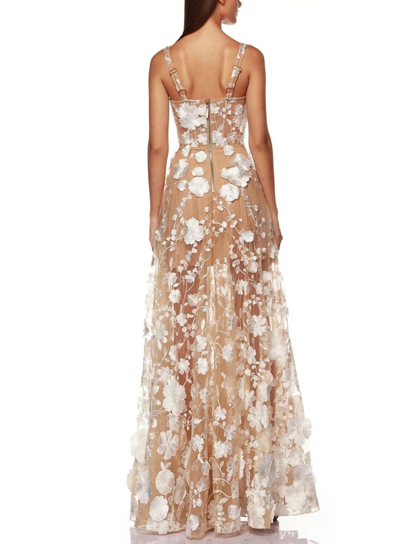 Floral Embroidered Tulle Maxi Dress - Ethereal & Romantic