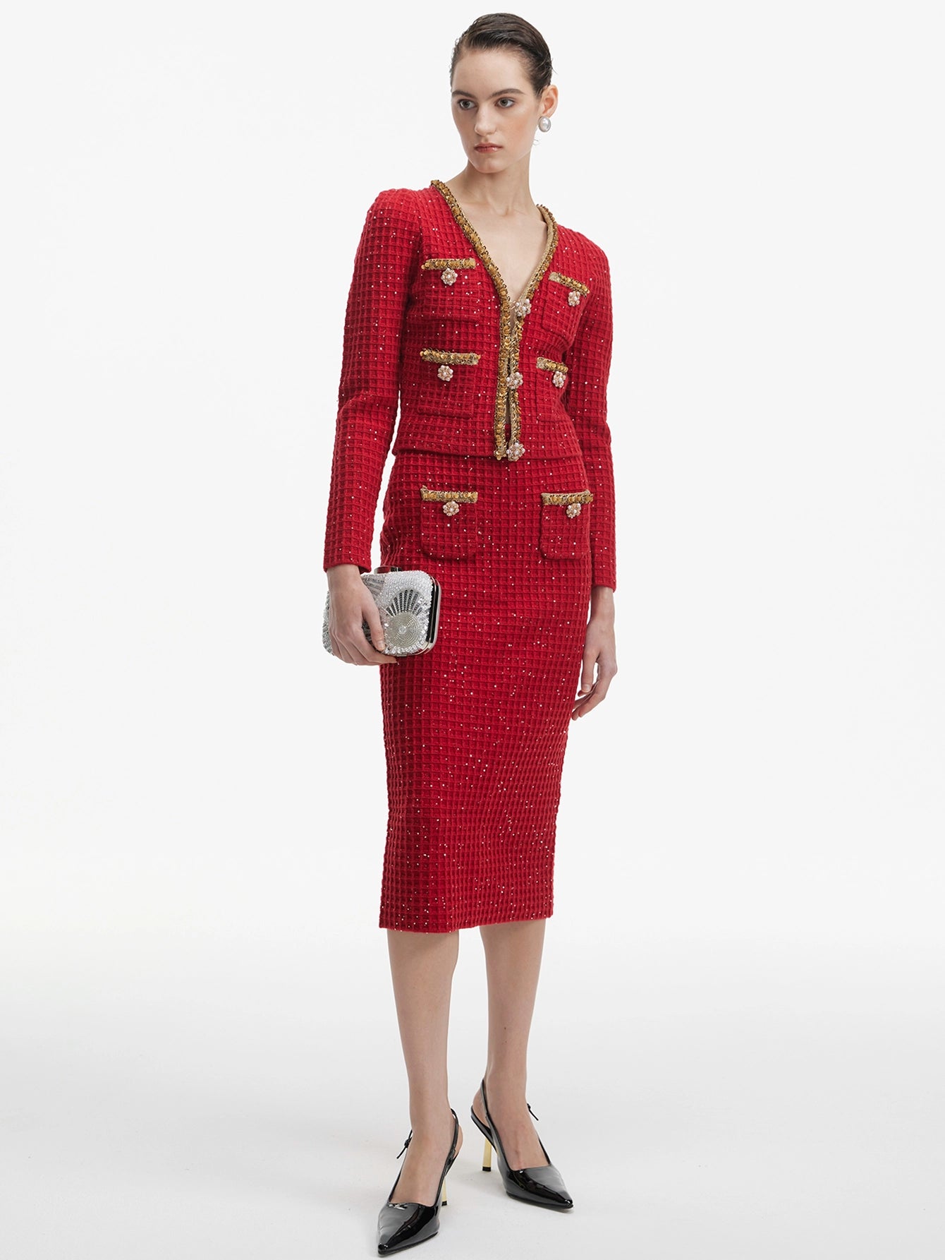 Luxurious Tweed Jacket & Skirt Ensemble