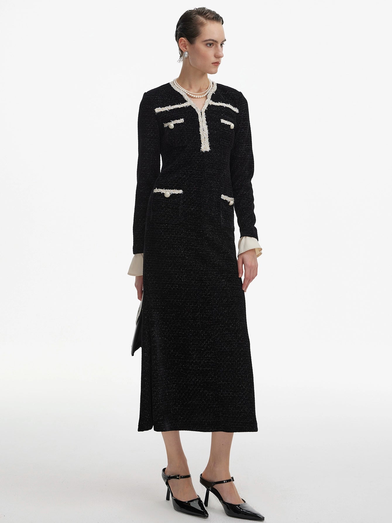 Elegant Tweed Long-Sleeved Dress(Silvia)