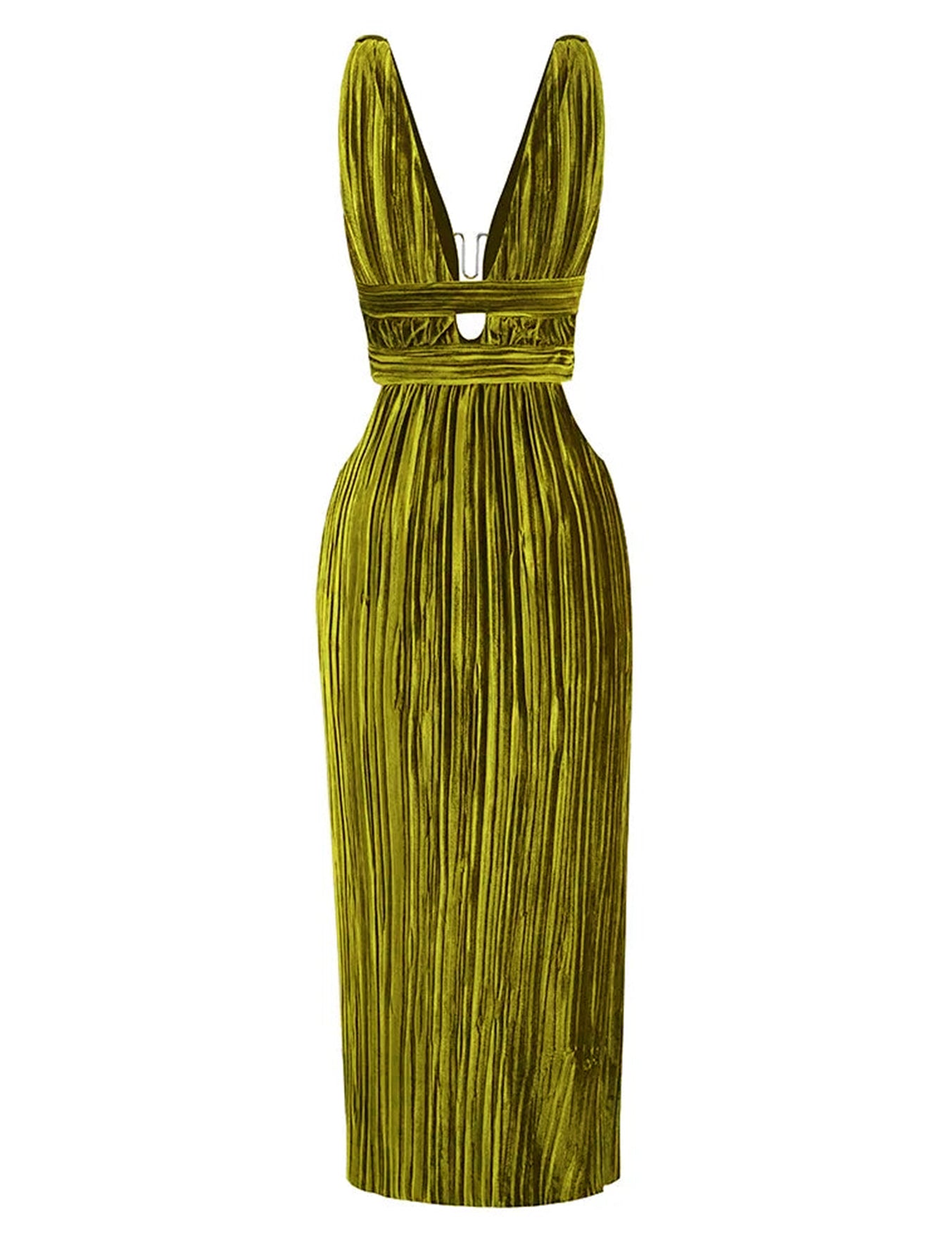 Hollow Slit Pleated Maxi Dress