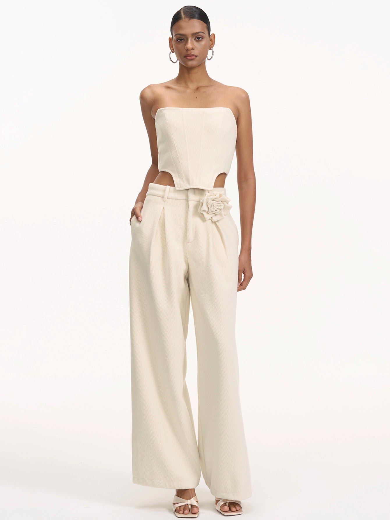 Cutout Bodysuit and Wide-Leg Pants Two-Piece Set