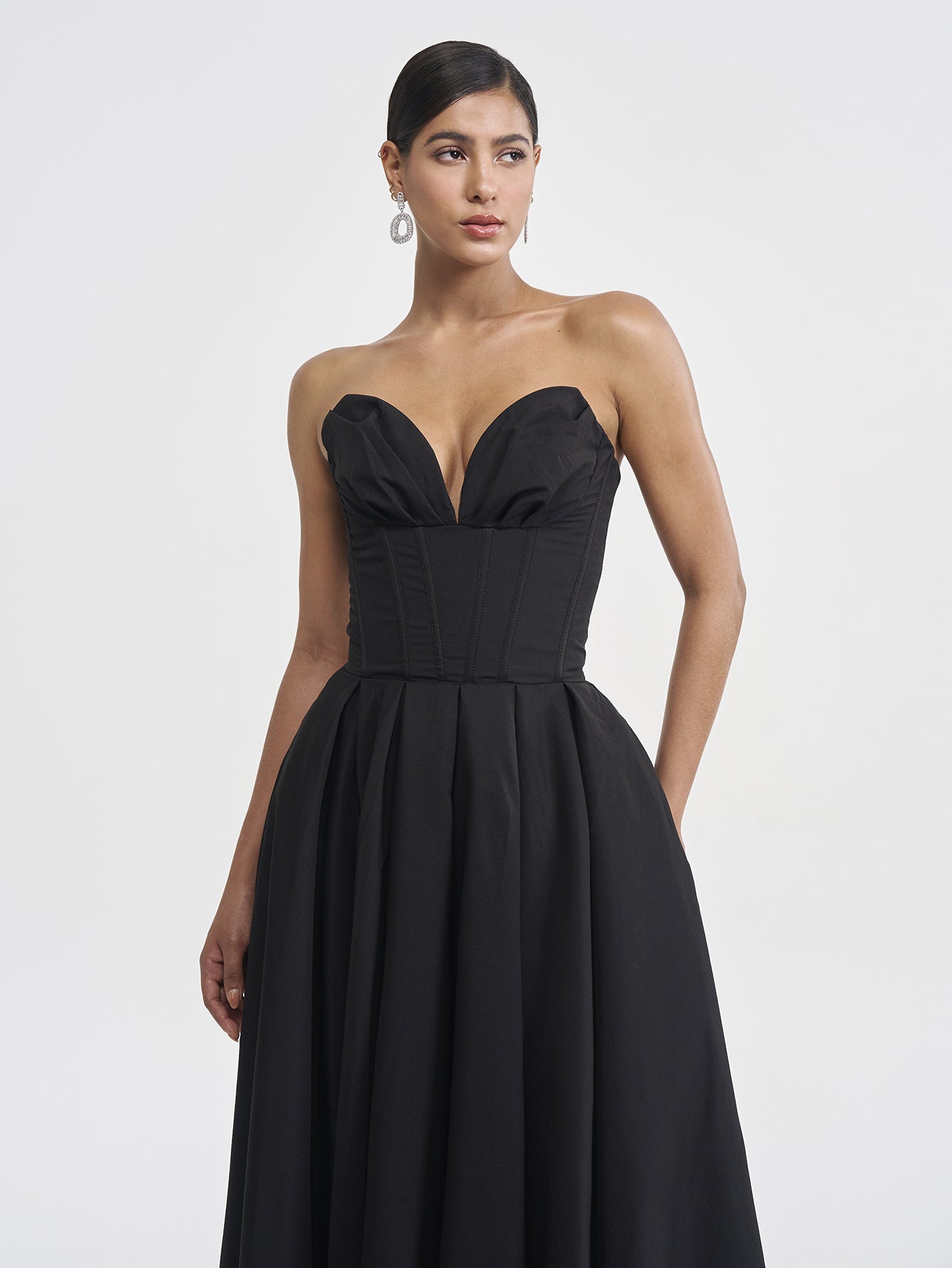 Solid Strapless Sleeveless Midi Dress