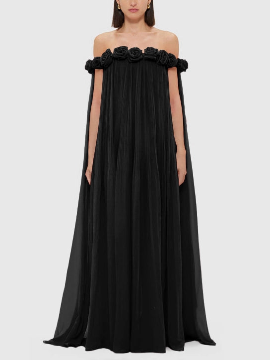 Flowy Off-Shoulder Pleated Gown