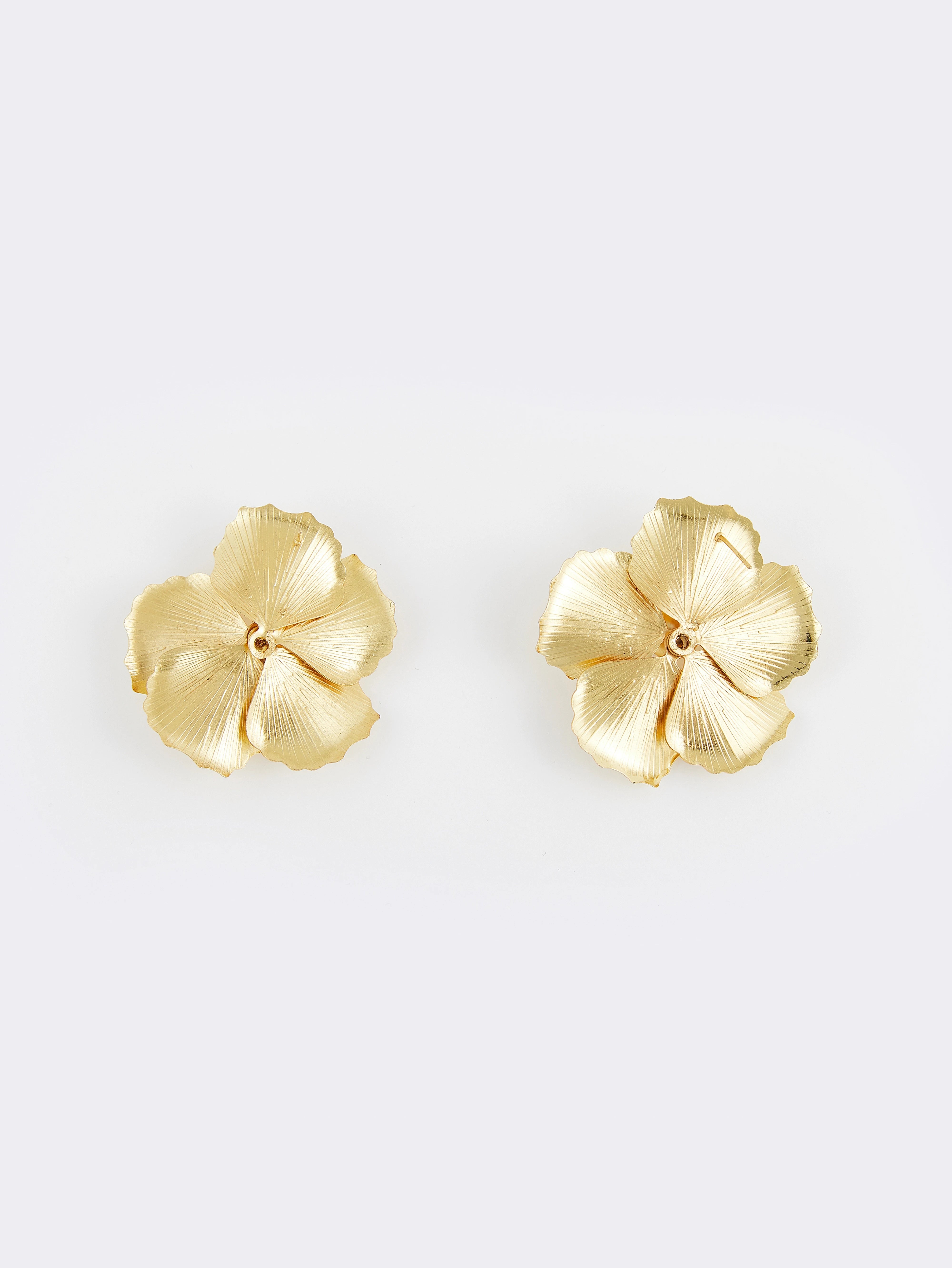 Luminous Gold Tone Floral Studs