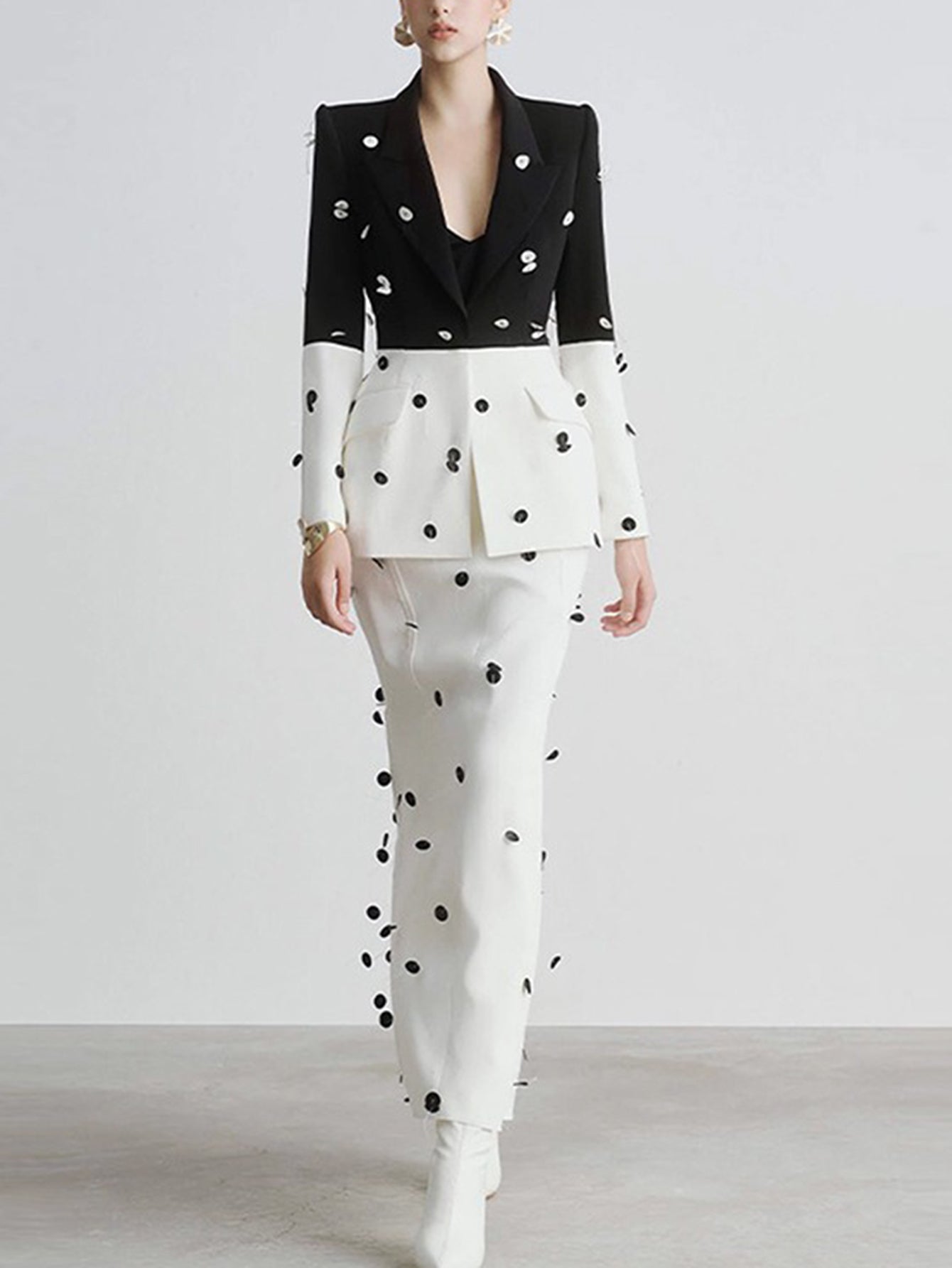 Polka Dot Blazer Skirt Suit