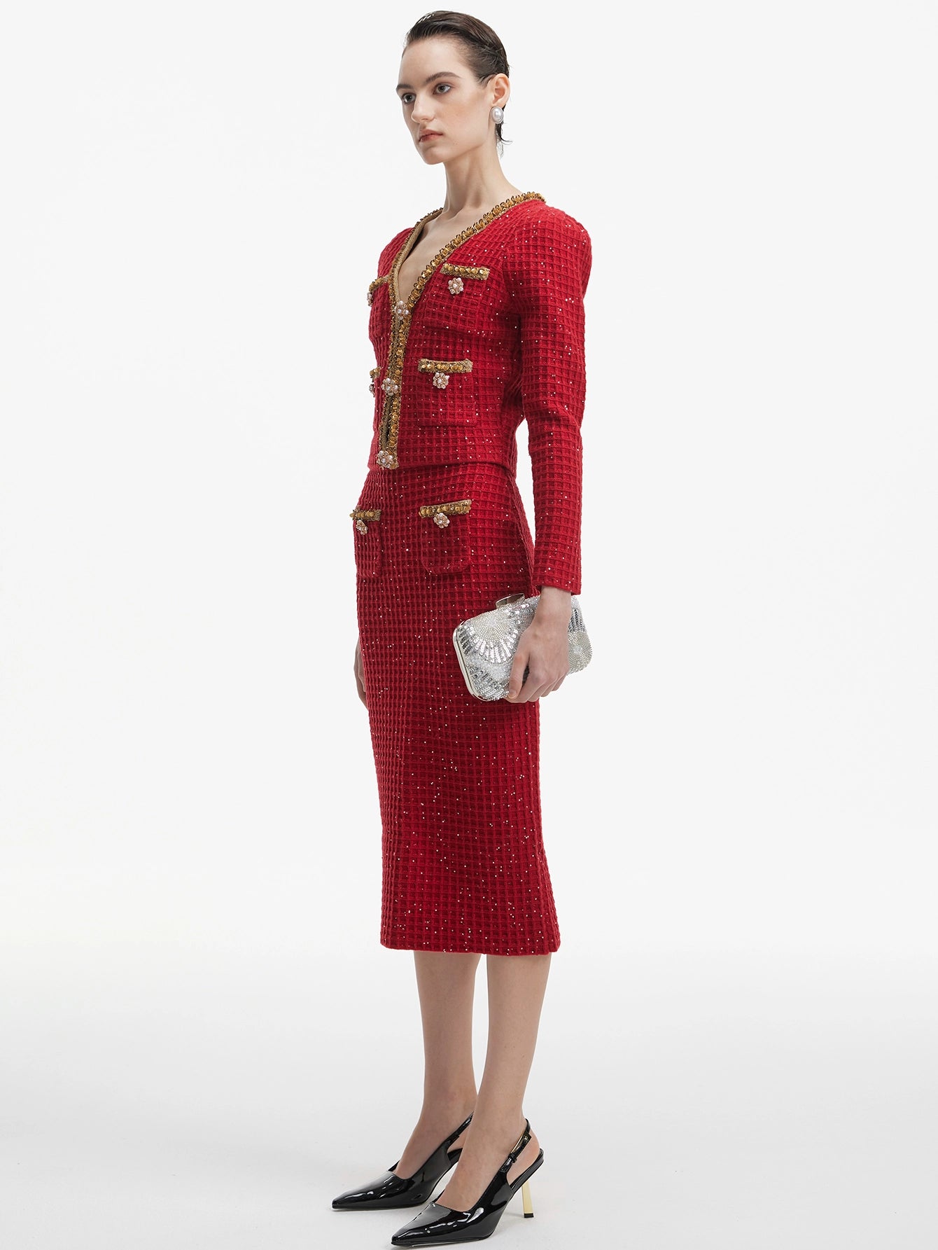 Luxurious Tweed Jacket & Skirt Ensemble