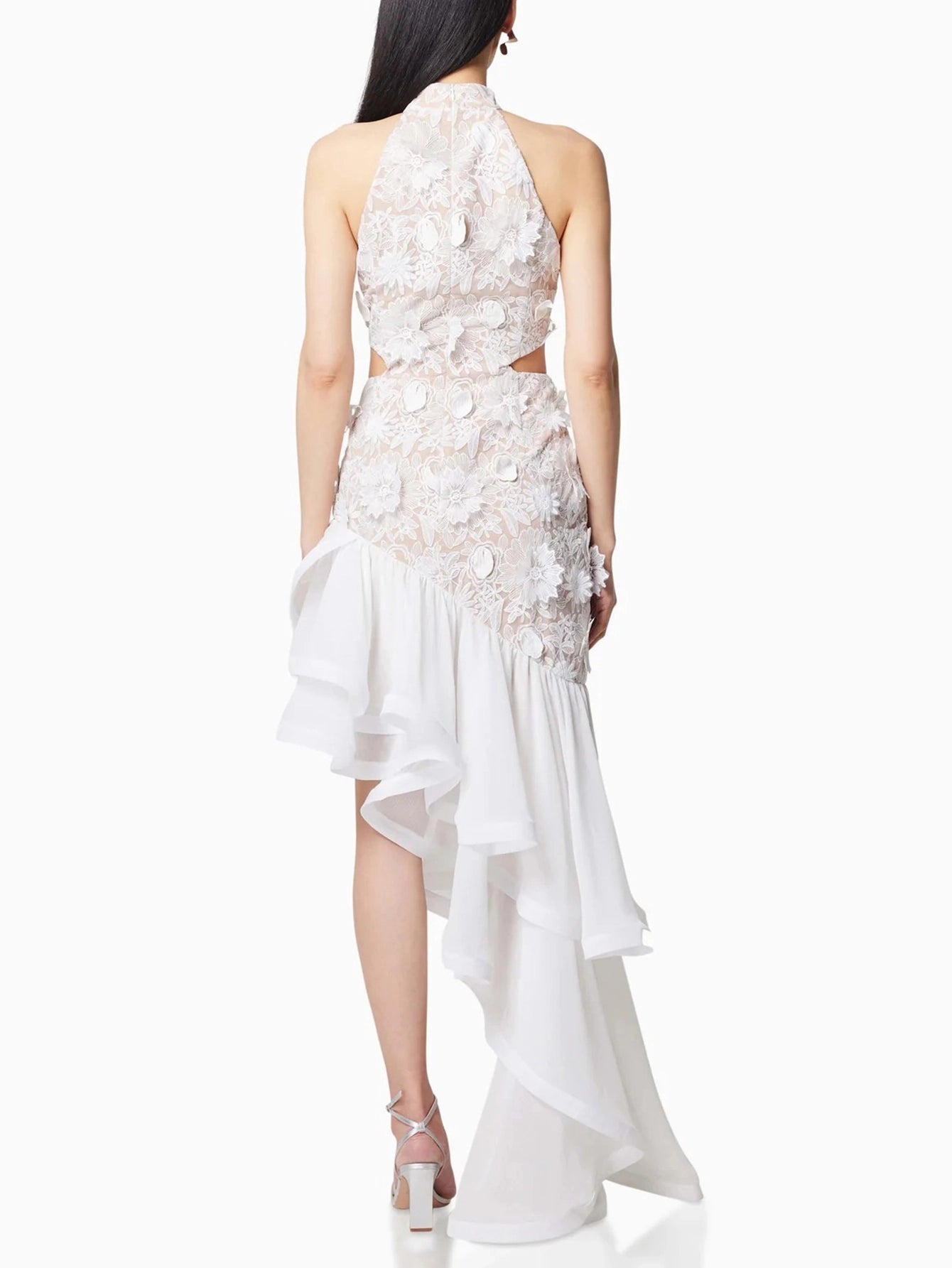 Floral Lace Overlay Asymmetric Hem Dress