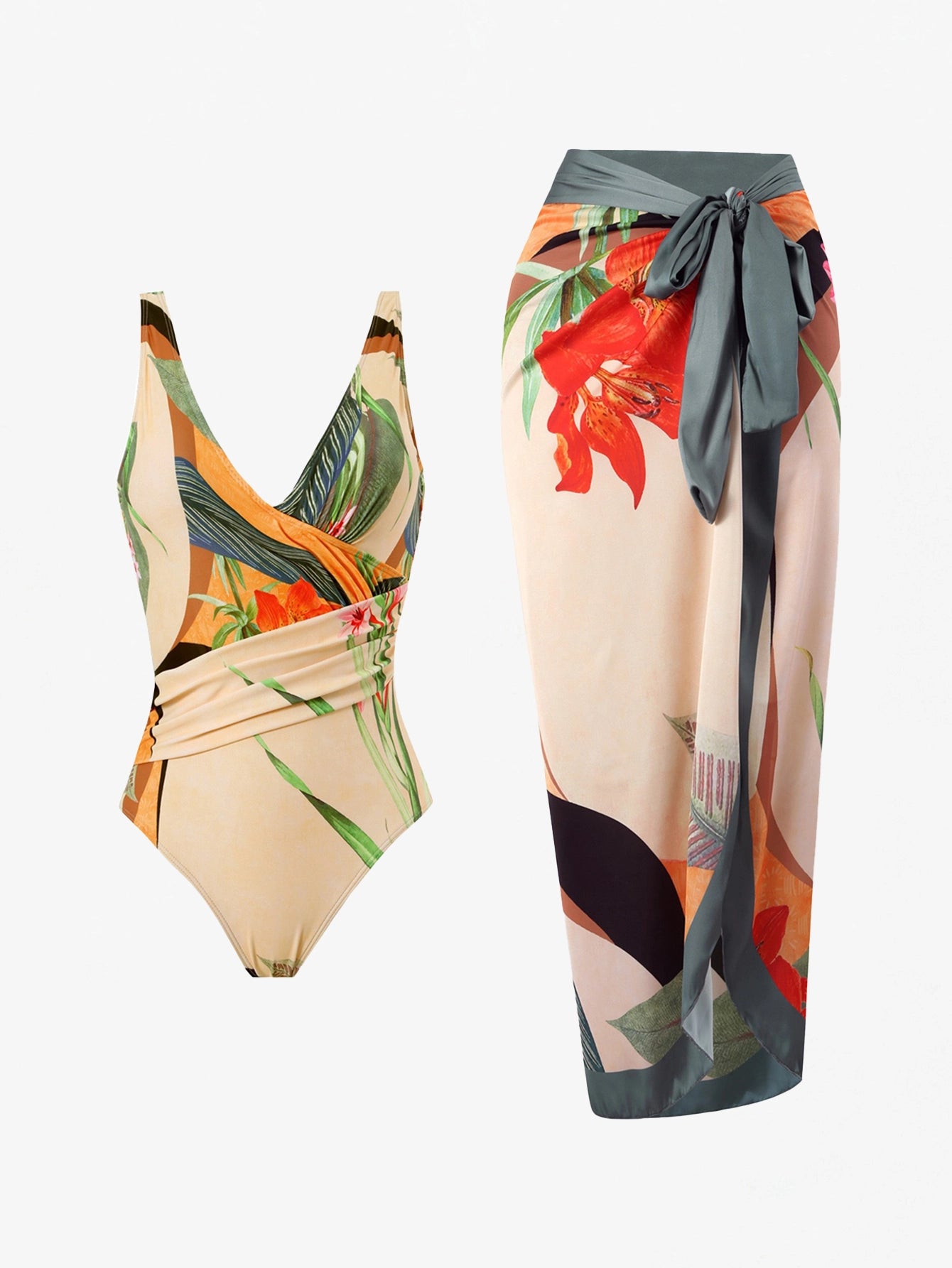 Tropical Floral Swimsuit Two-Piece Set