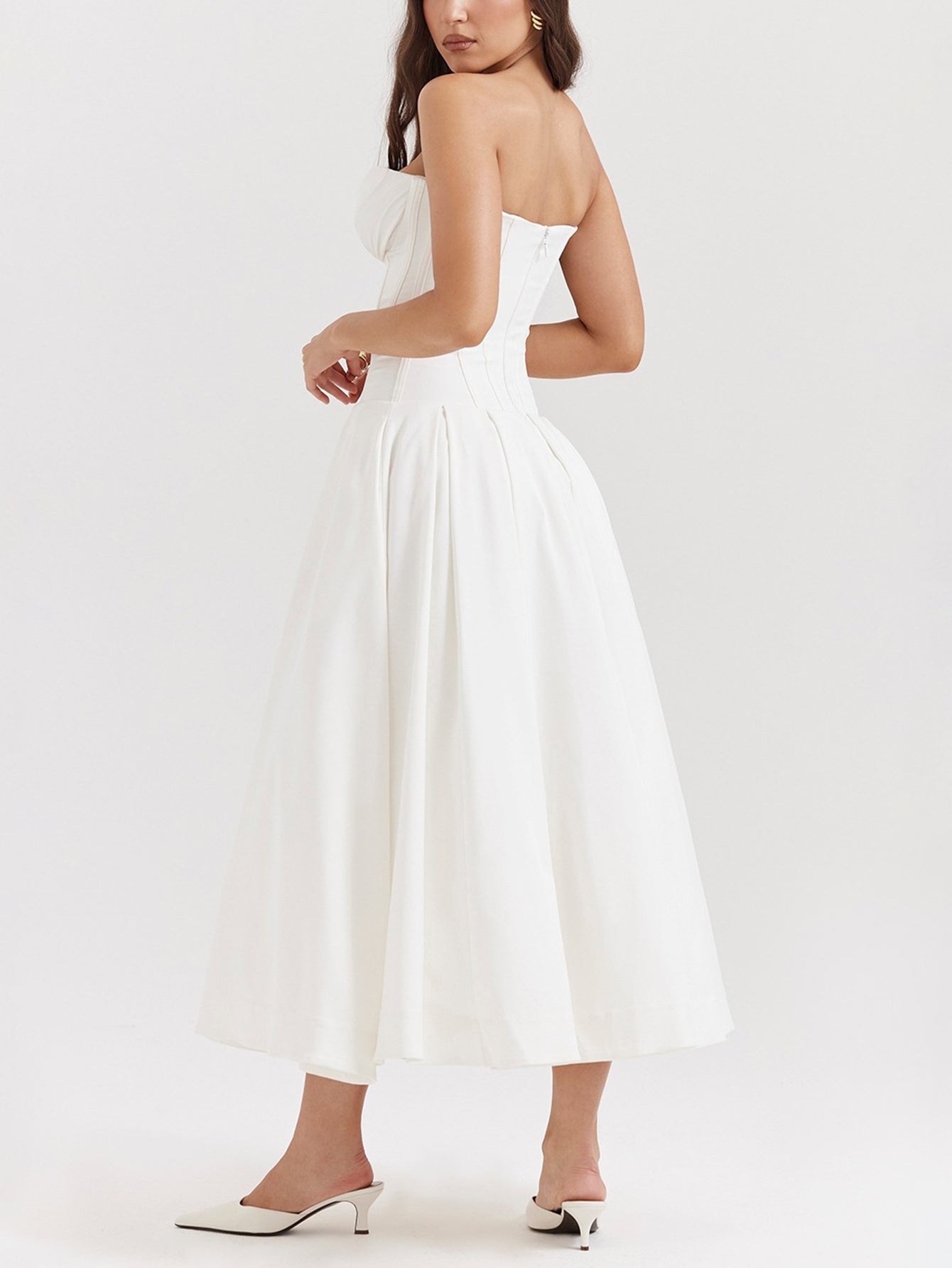 Solid Strapless Sleeveless Midi Dress