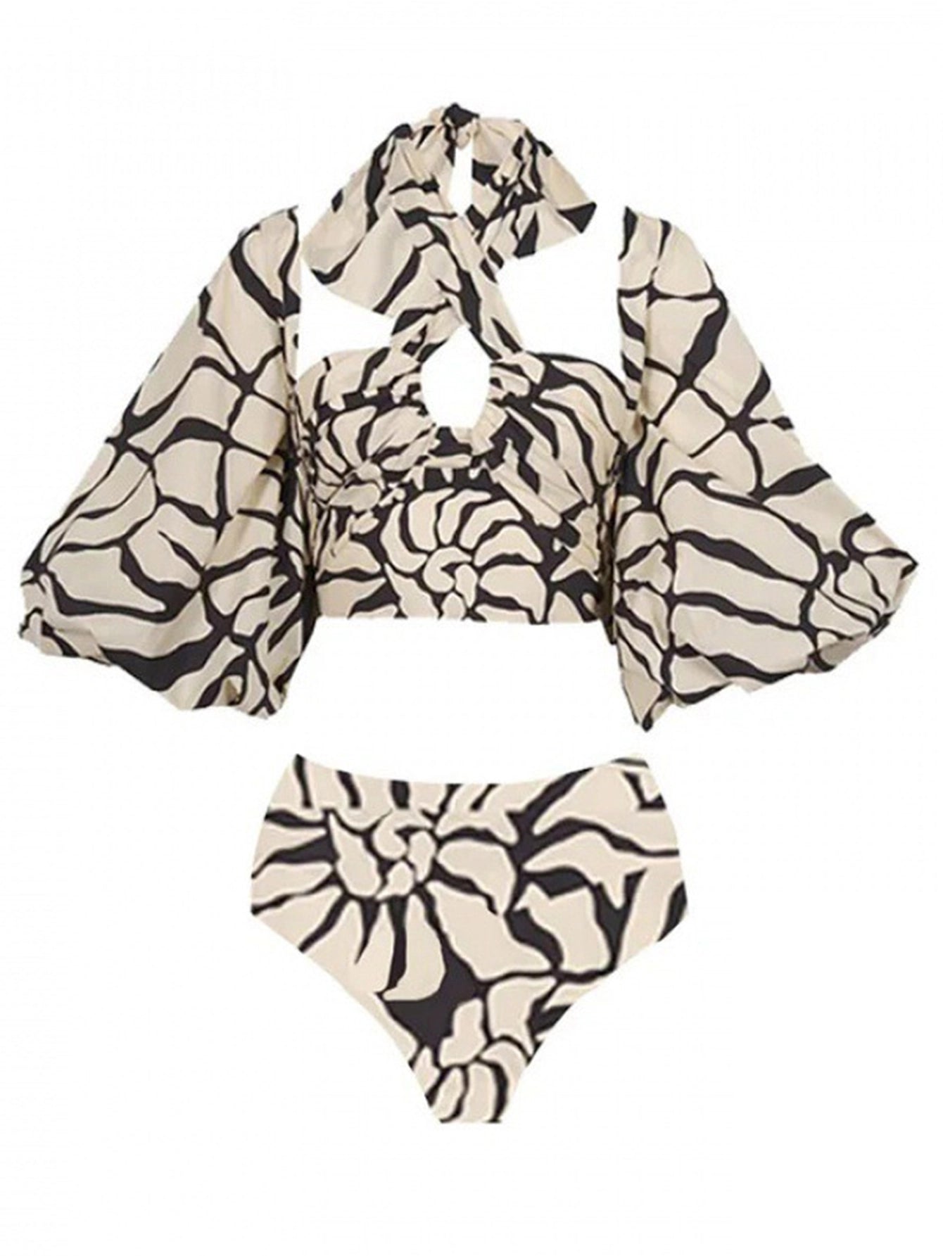 Elegant Halterneck Print Two-Piece Swimsuit