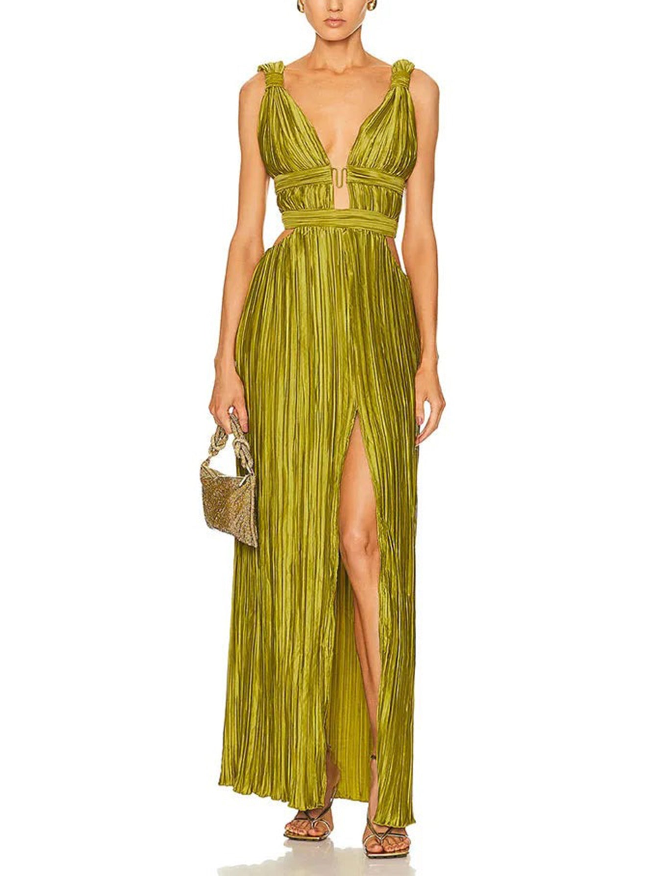 Hollow Slit Pleated Maxi Dress