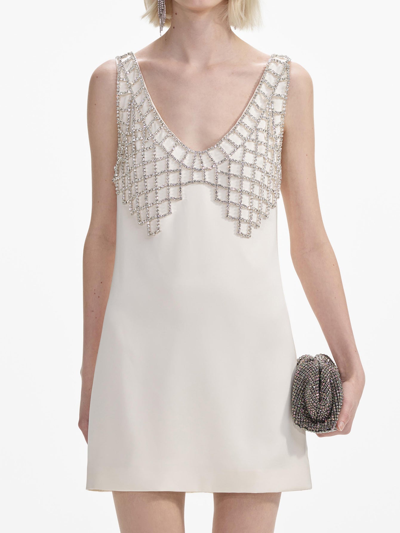 Beaded Shift Dress with V-Neck